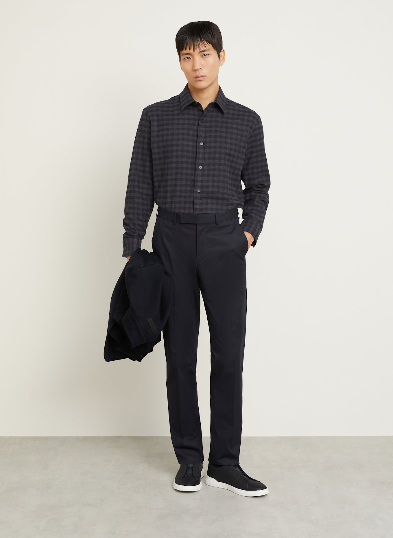ZEGNA Flanellhemd Regular Fit: DUNKELGRAU / GRAU
