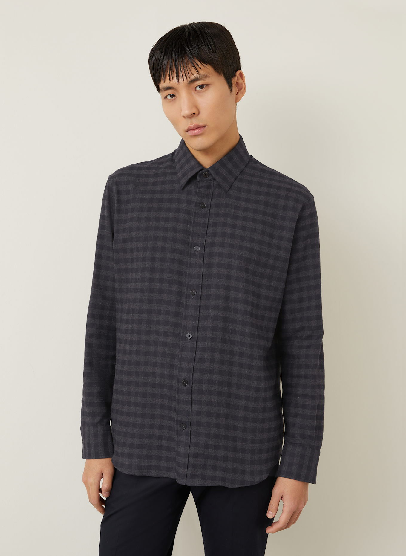 ZEGNA Flanellhemd Regular Fit: DUNKELGRAU / GRAU
