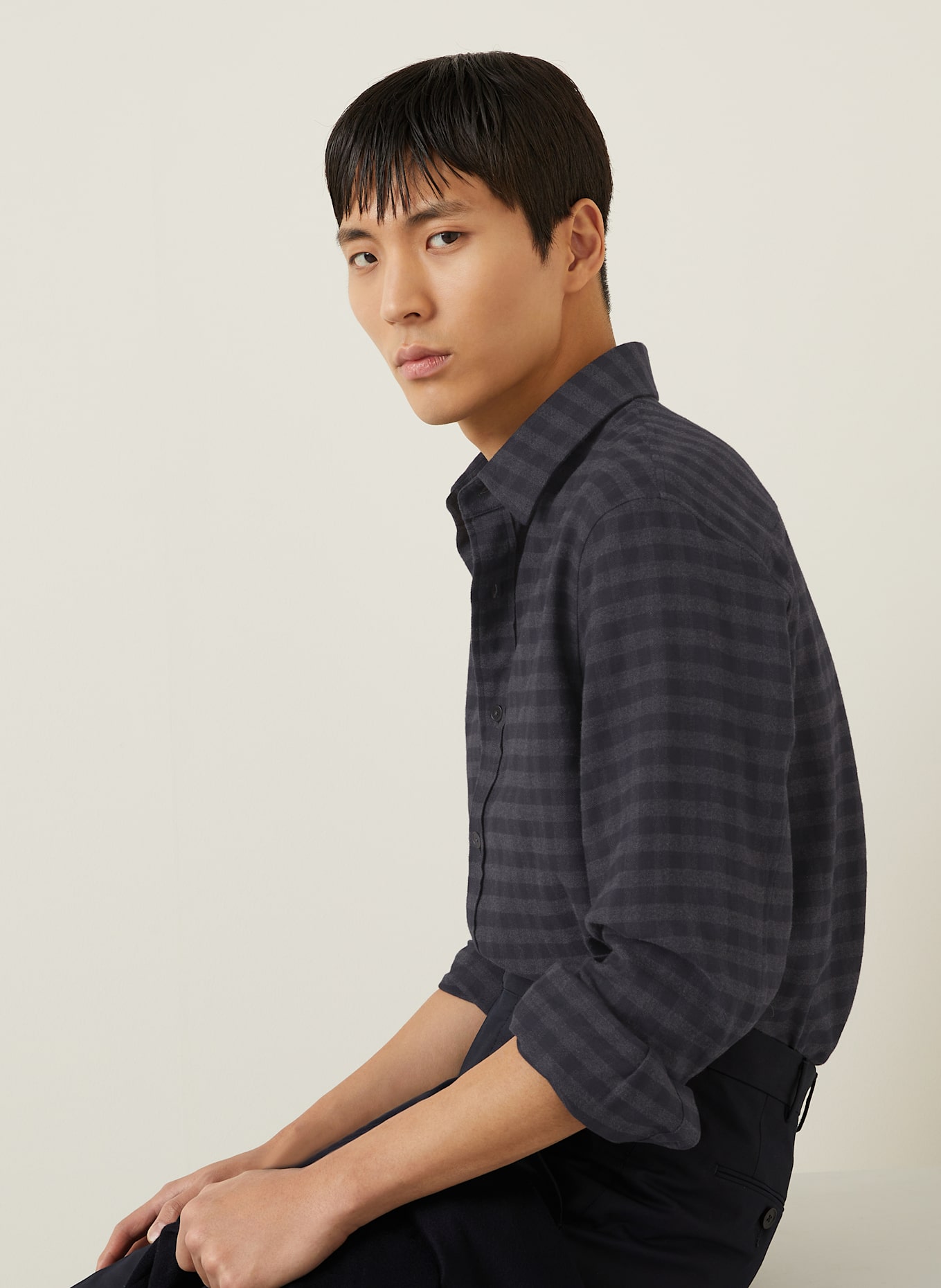 ZEGNA Flanellhemd Regular Fit: DUNKELGRAU / GRAU