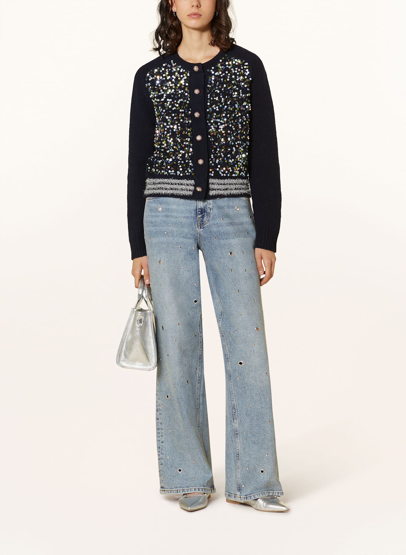 ESSENTIEL ANTWERP HALTER cardigan with sequins, Color: DARK BLUE (Image 2)