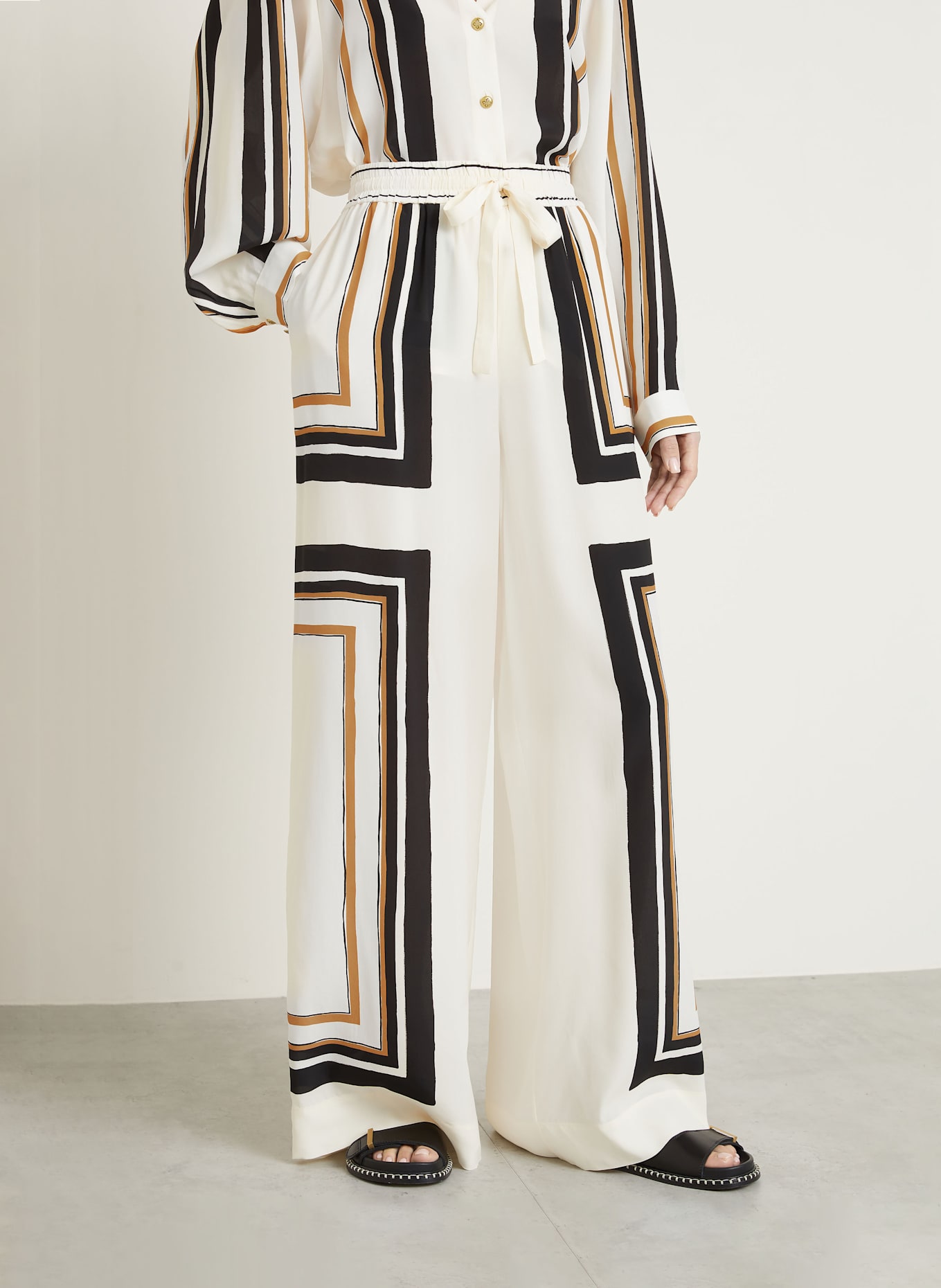 ZIMMERMANN Marlenehose mit Seide: CREME / SCHWARZ / BRAUN