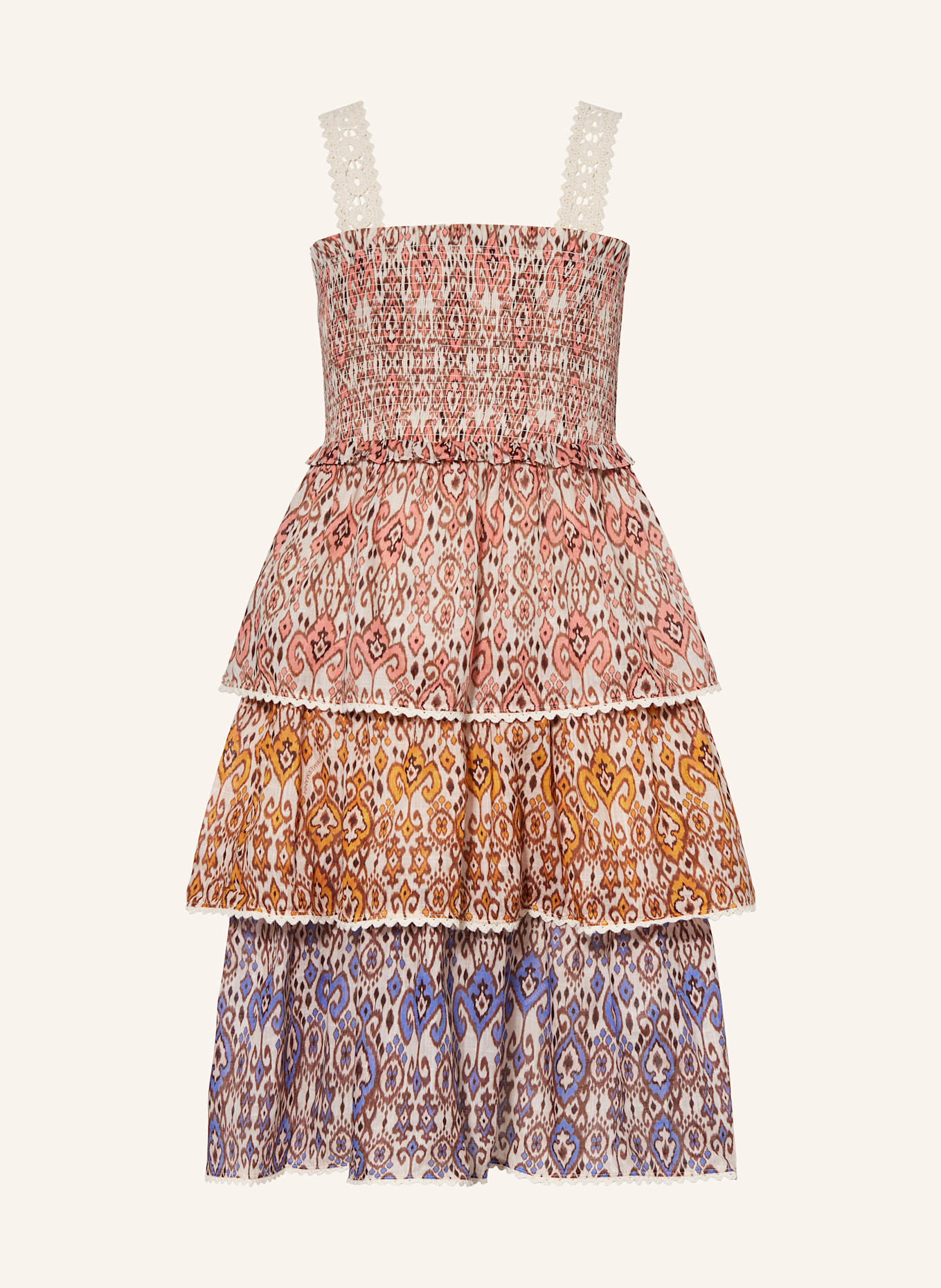 ZIMMERMANN Kleid WYLIE: BEIGE / LACHS / BLAU