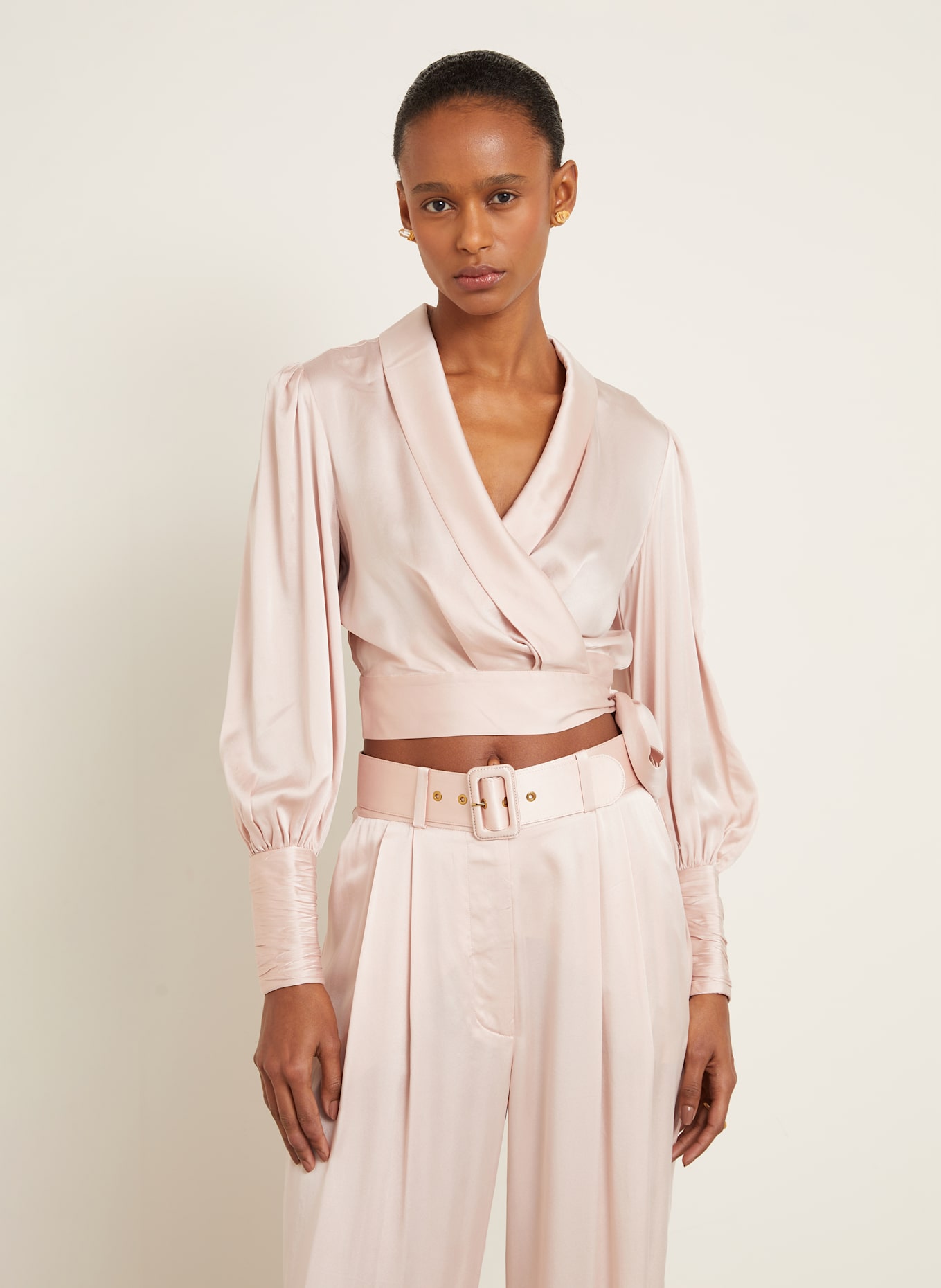 ZIMMERMANN Cropped-Wickelbluse aus Seide: ROSA