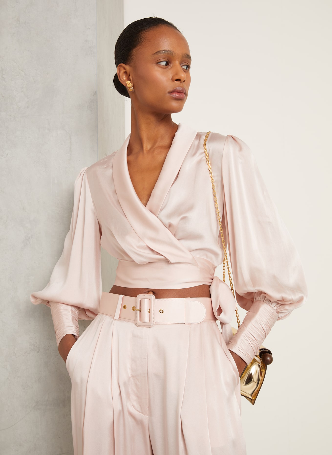 ZIMMERMANN Cropped-Wickelbluse aus Seide: ROSA