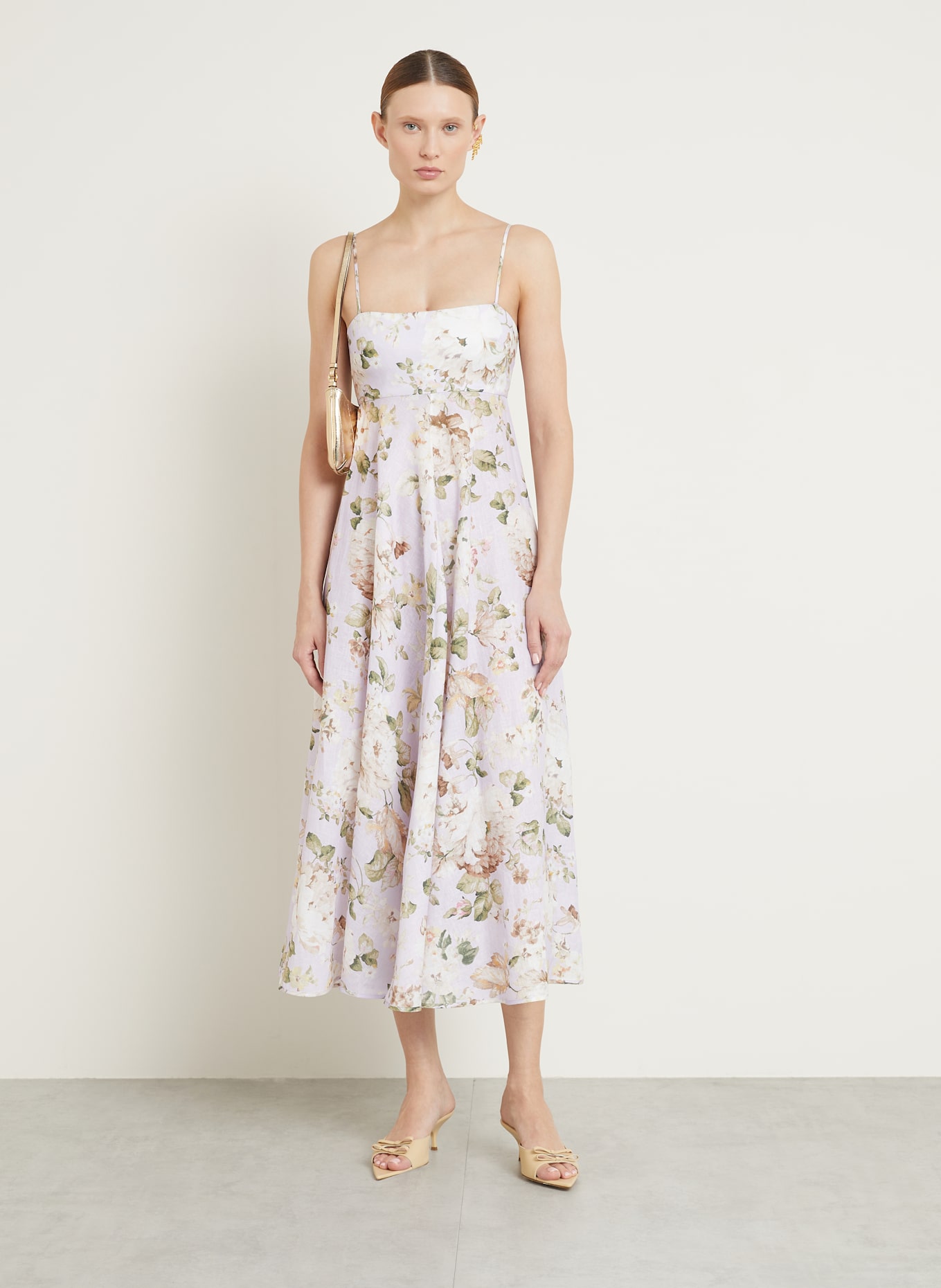 ZIMMERMANN Leinenkleid ACACIA: HELLLILA / HELLGRÜN