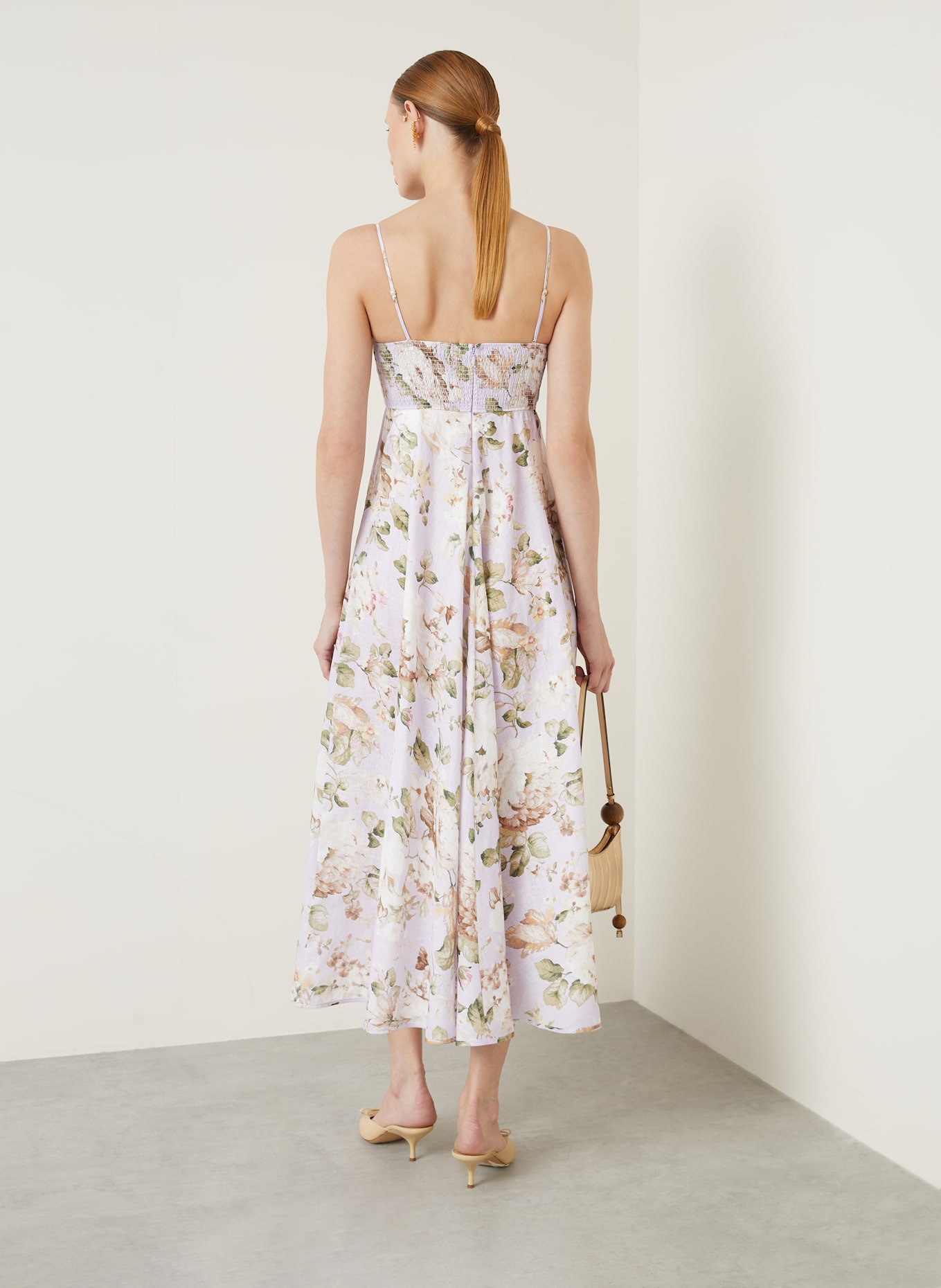 ZIMMERMANN Leinenkleid ACACIA: HELLLILA / HELLGRÜN