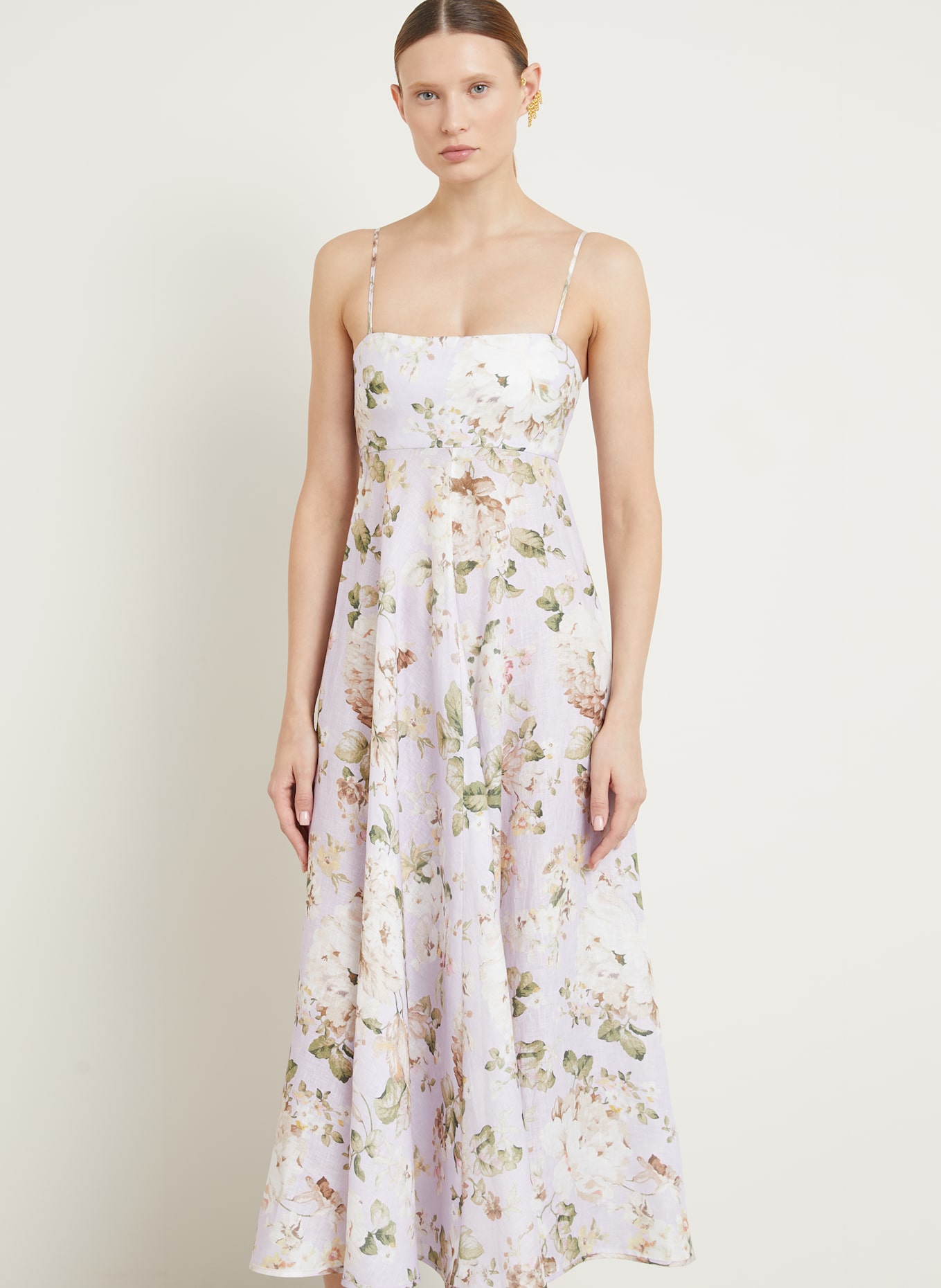 ZIMMERMANN Leinenkleid ACACIA: HELLLILA / HELLGRÜN