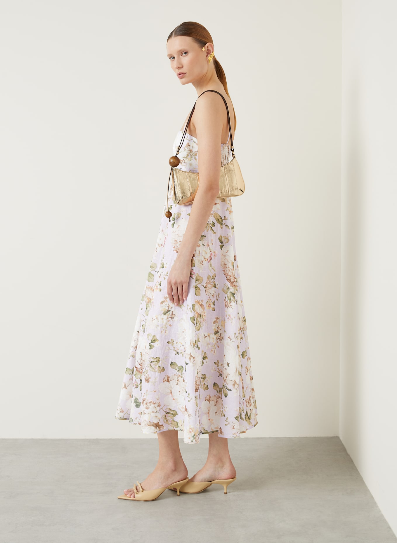 ZIMMERMANN Leinenkleid ACACIA: HELLLILA / HELLGRÜN