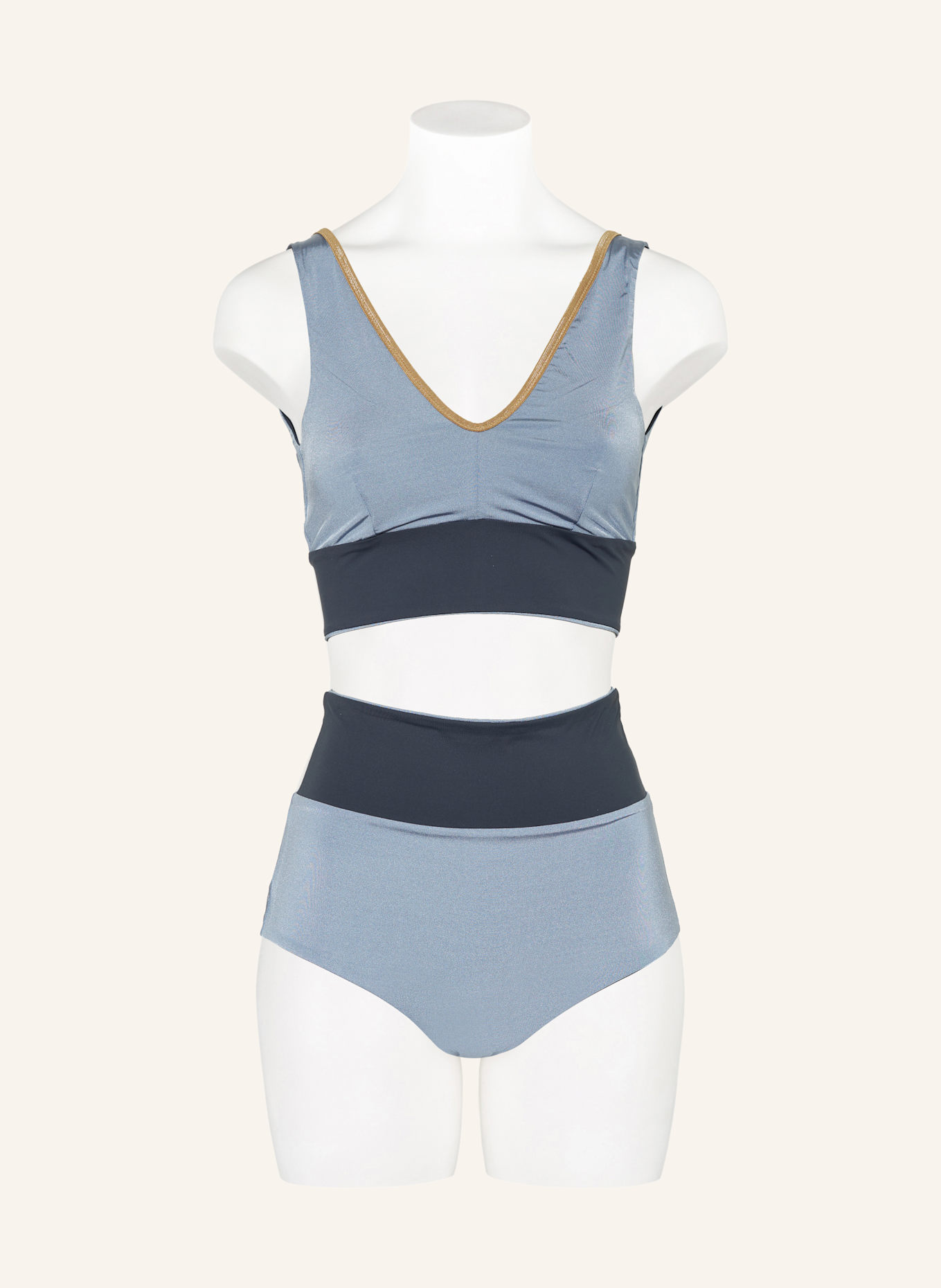 MYMARINI High-Waist-Bikini-Hose SURF SHORTS SHINE zum Wenden mit UV-Schutz 50+: BLAUGRAU