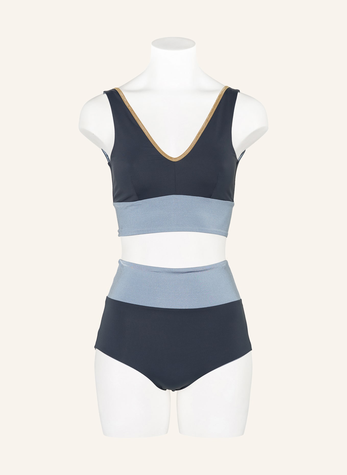 MYMARINI SURF SHORTS SHINE reversible high waist bikini bottoms with UV protection 50 in blue gray