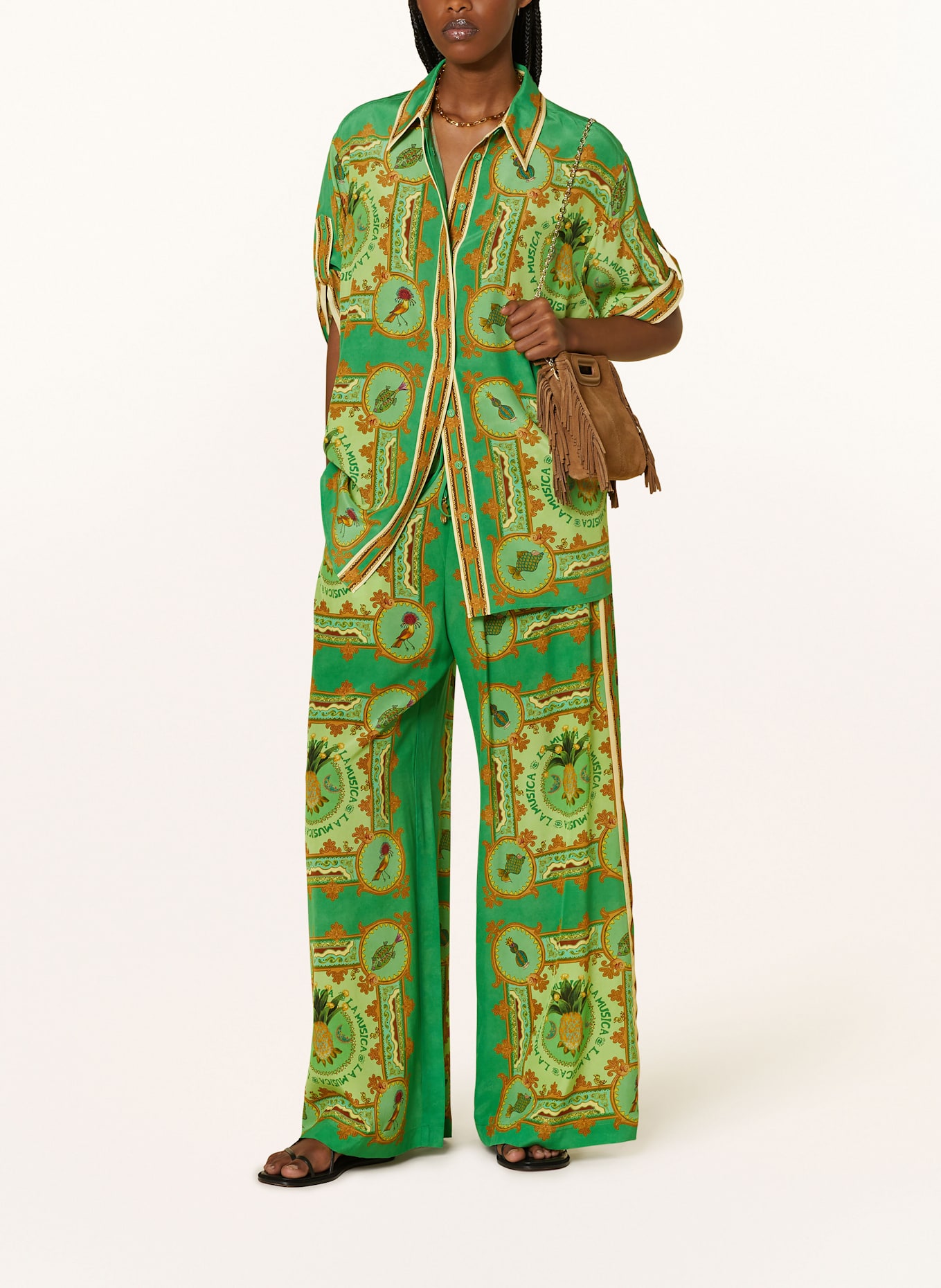 ALÉMAIS LA MUSICA silk shirt blouse: GREEN / BROWN