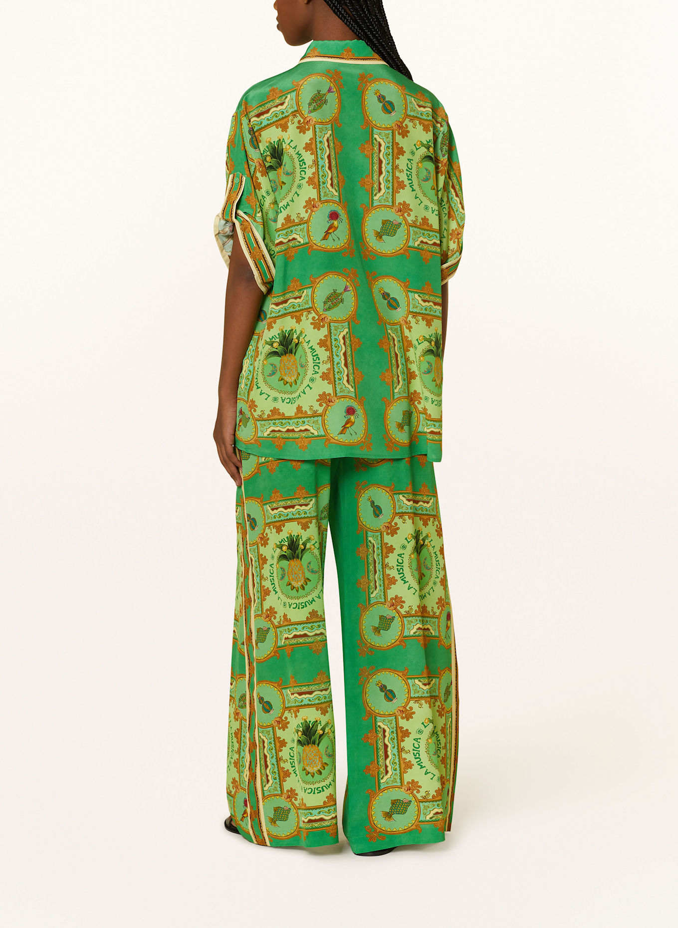 ALÉMAIS LA MUSICA silk shirt blouse: GREEN / BROWN