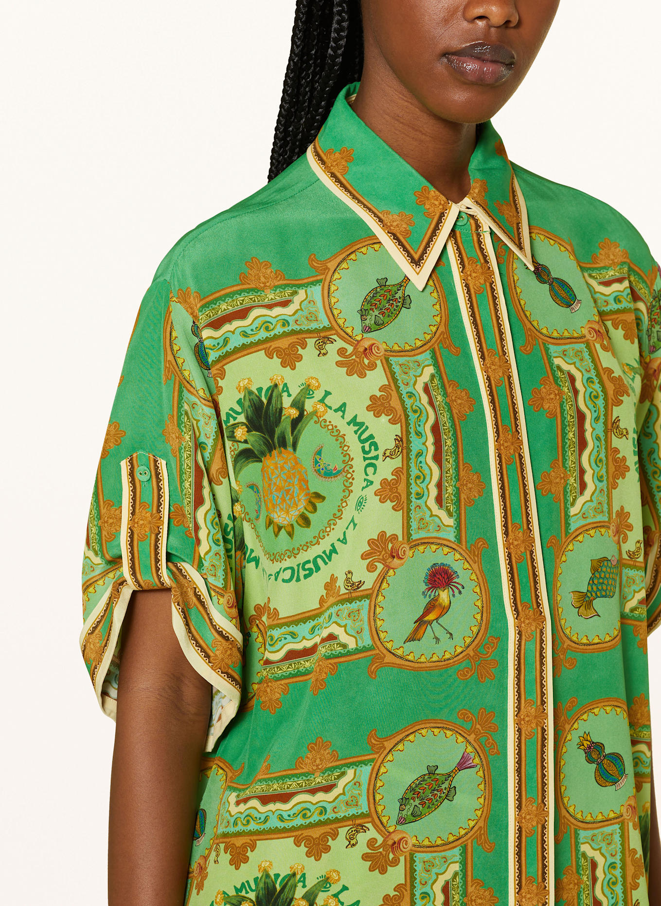 ALÉMAIS LA MUSICA silk shirt blouse: GREEN / BROWN