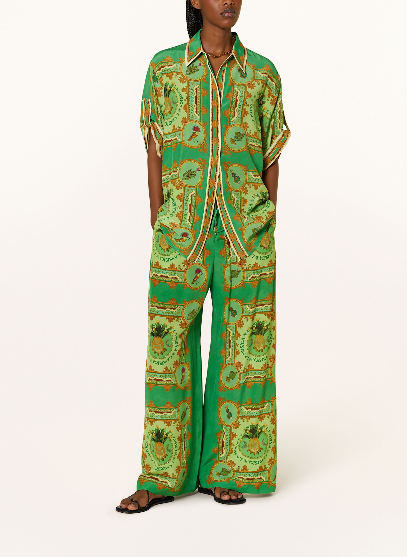 ALÉMAIS LA MUSICA silk Marlene trousers: GREEN / BROWN