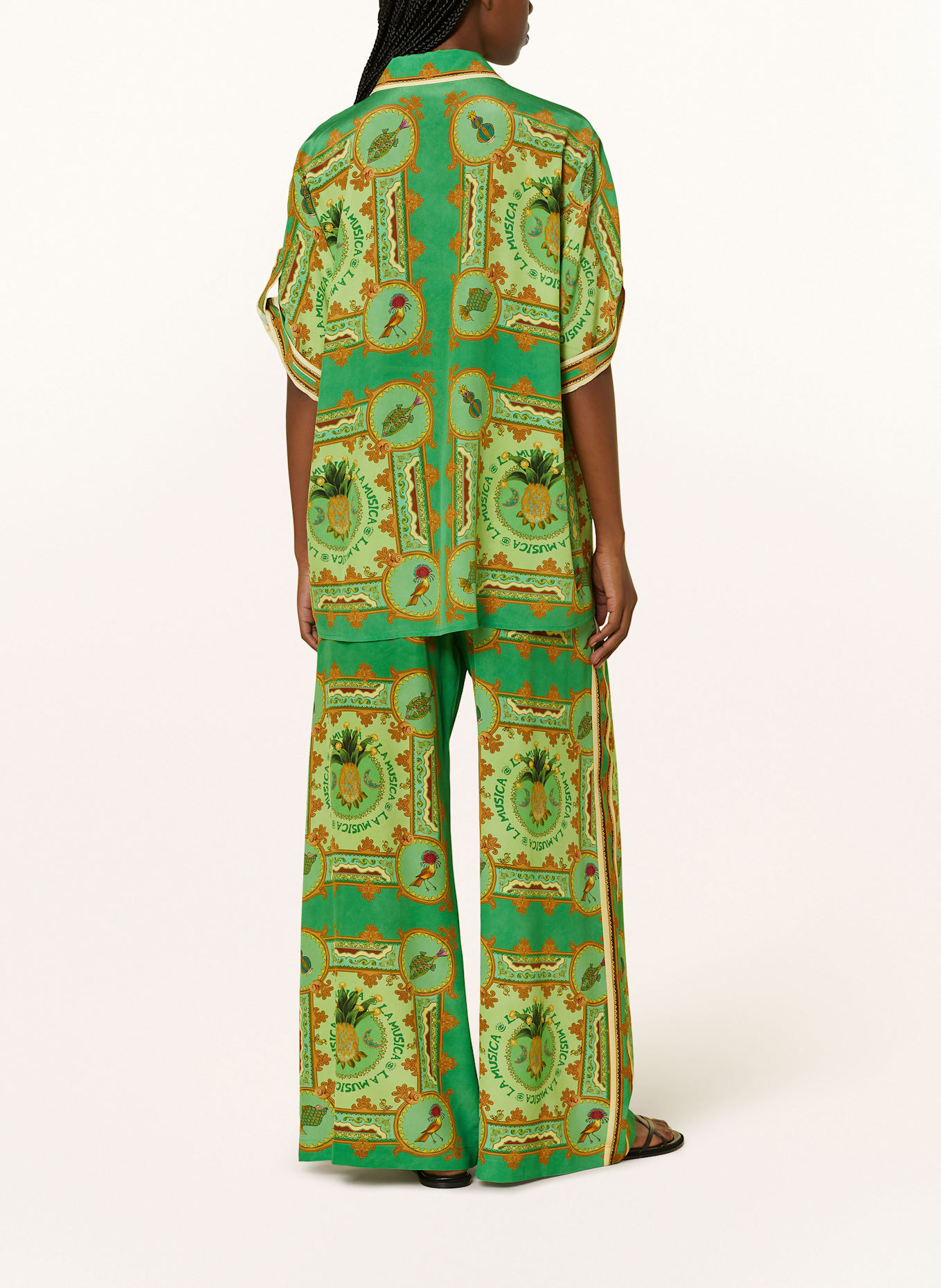 ALÉMAIS LA MUSICA silk Marlene trousers: GREEN / BROWN