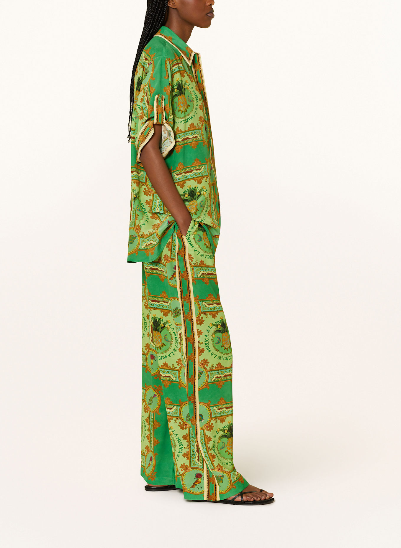 ALÉMAIS LA MUSICA silk Marlene trousers: GREEN / BROWN