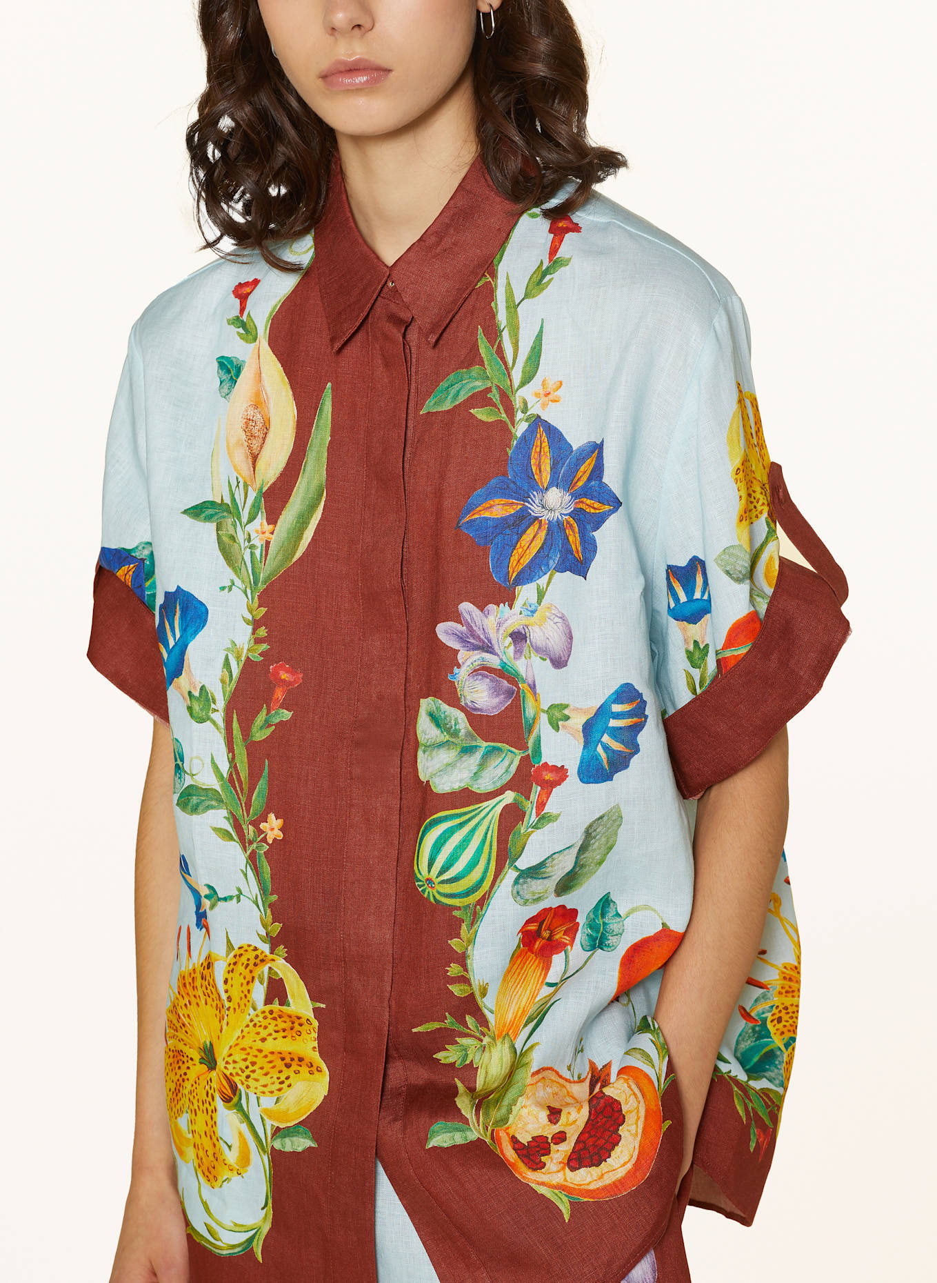 ALÉMAIS Chemisier DAHLIA en lin: TURQUOISE/ MARRON/ VERT