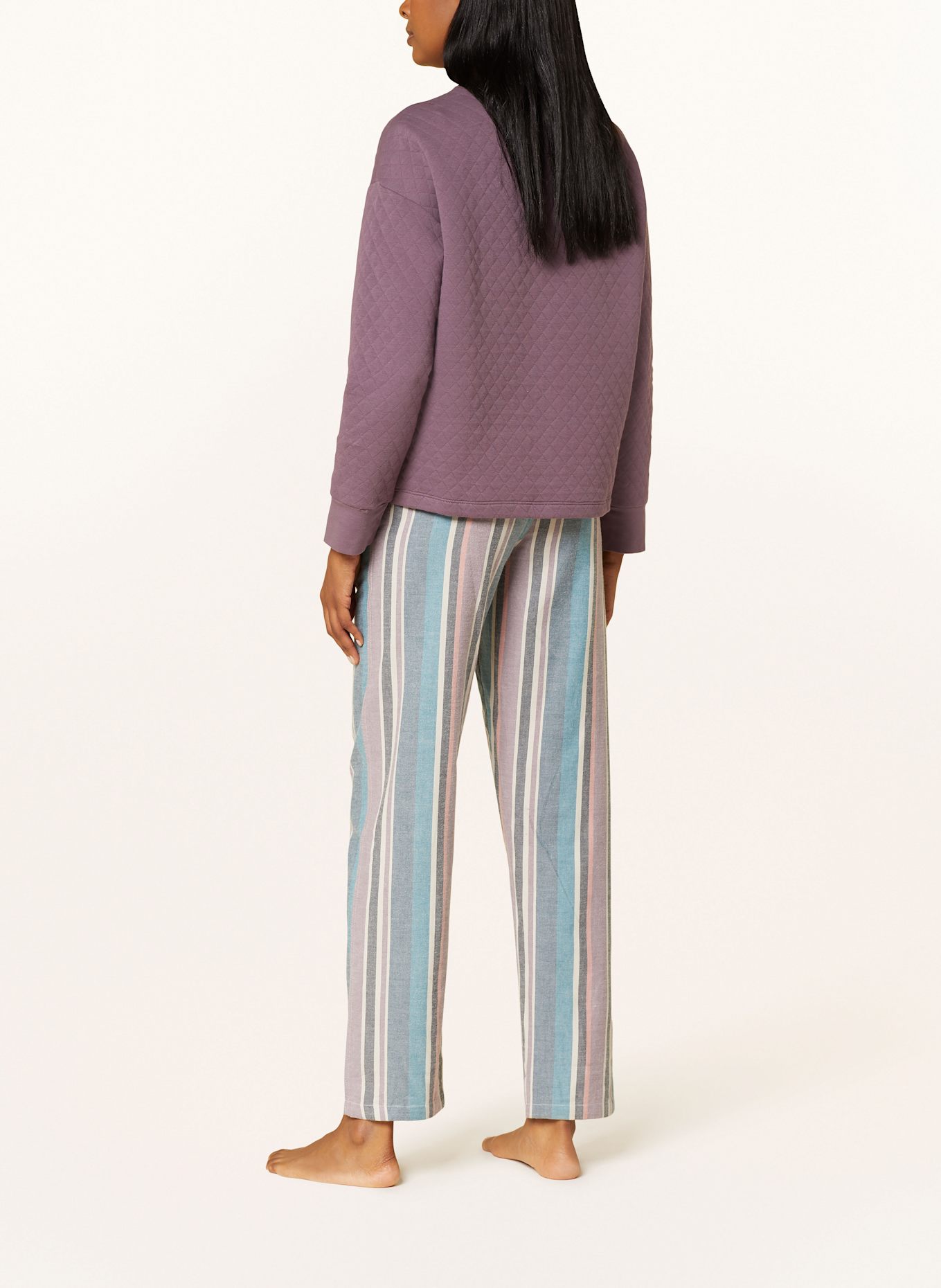 SCHIESSER Pyžamové kalhoty MIX+RELAX z flanelu: SVĚTLE FIALOVÁ / ČERNOŠEDÁ / KRÉMOVÁ