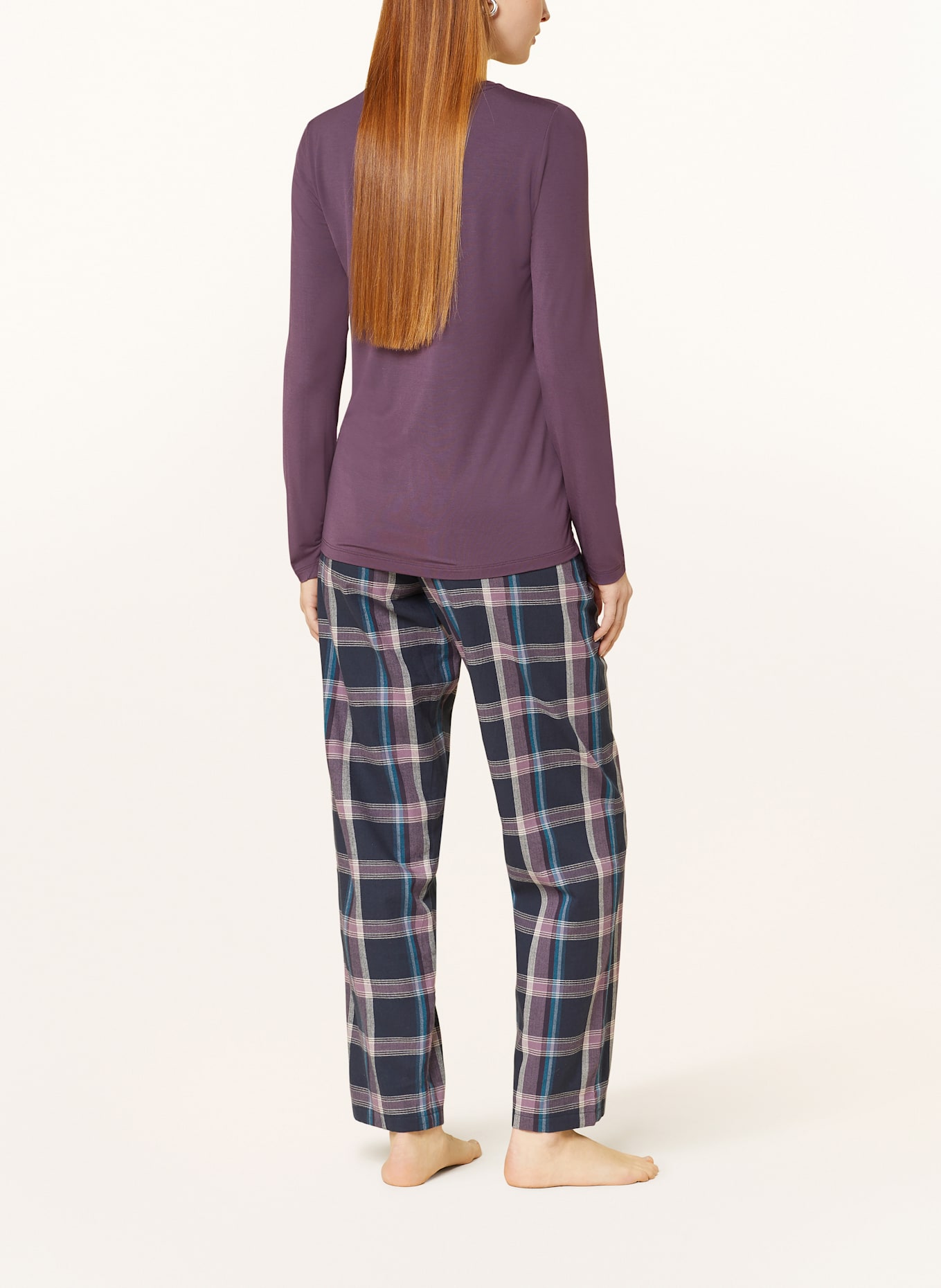 SCHIESSER Pyžamové kalhoty MIX+RELAX z flanelu: FIALOVÁ / TMAVĚ MODRÁ