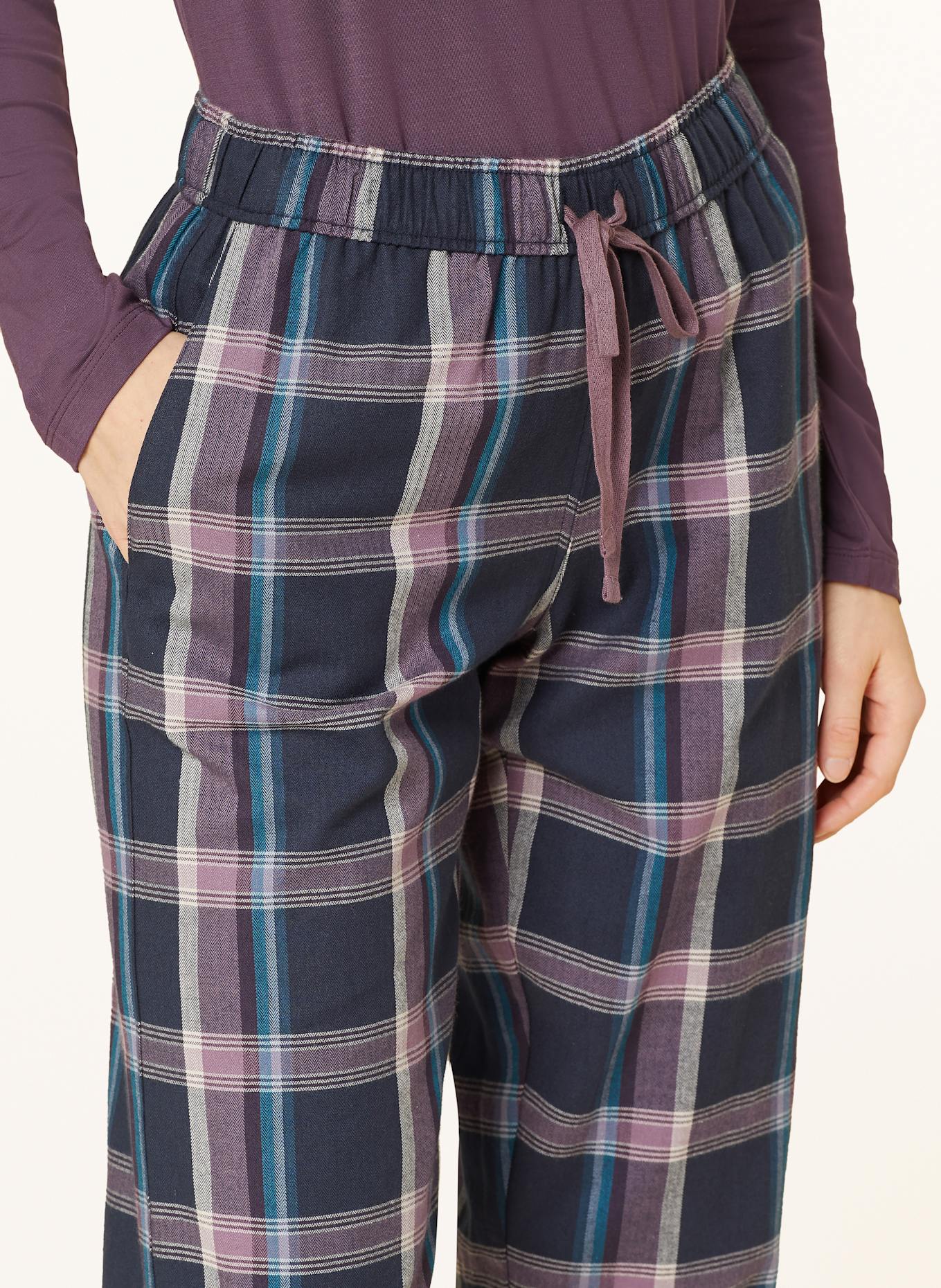 SCHIESSER Pyžamové kalhoty MIX+RELAX z flanelu: FIALOVÁ / TMAVĚ MODRÁ