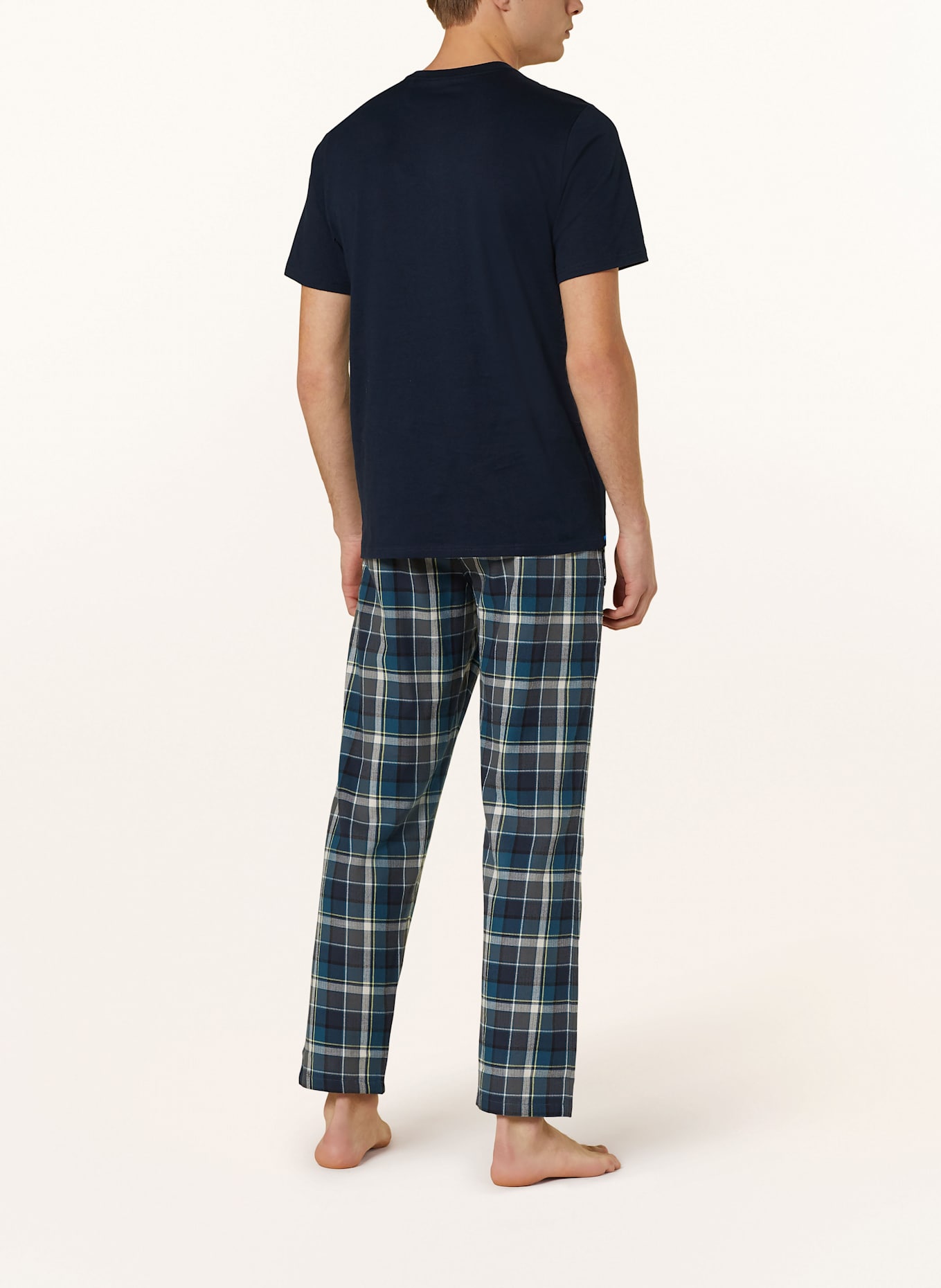 SCHIESSER Schlafhose MIX+RELAX aus Flanell: PETROL / DUNKELGRAU / CREME