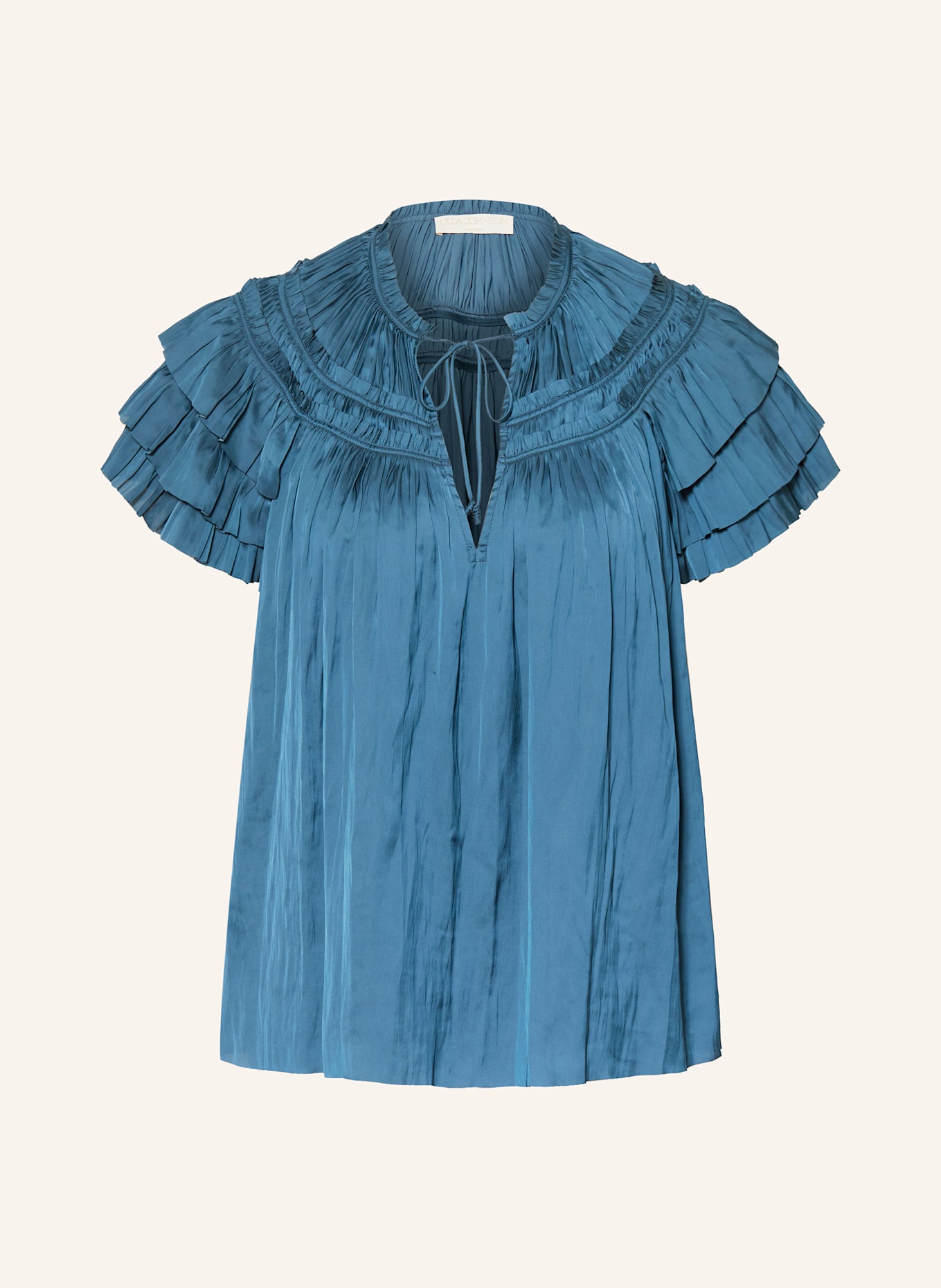 ULLA JOHNSON Bluzka ELVIE z satyny: PETROL