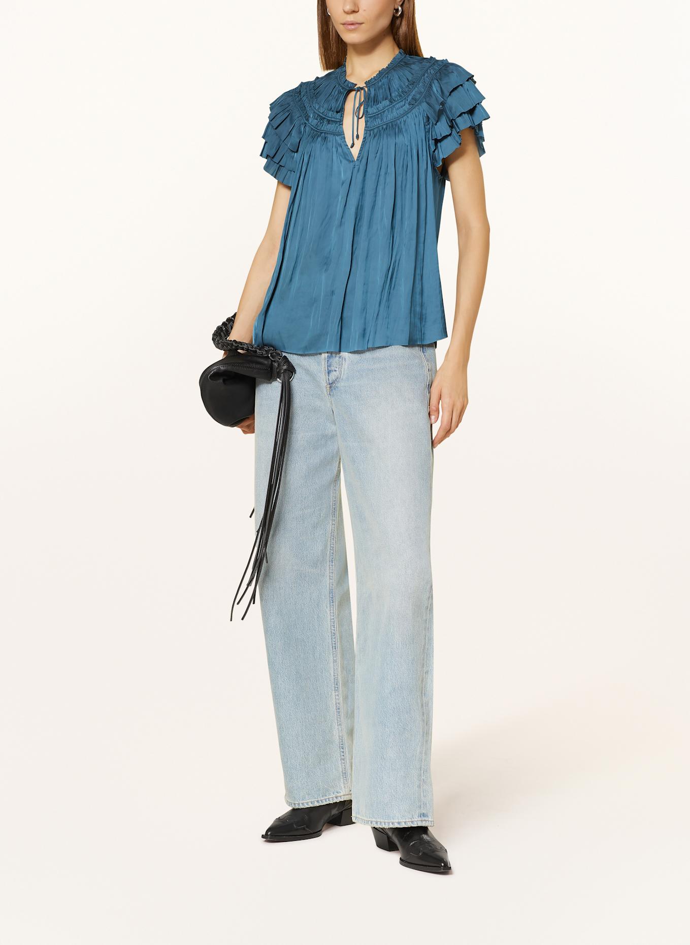 ULLA JOHNSON Bluzka ELVIE z satyny: PETROL