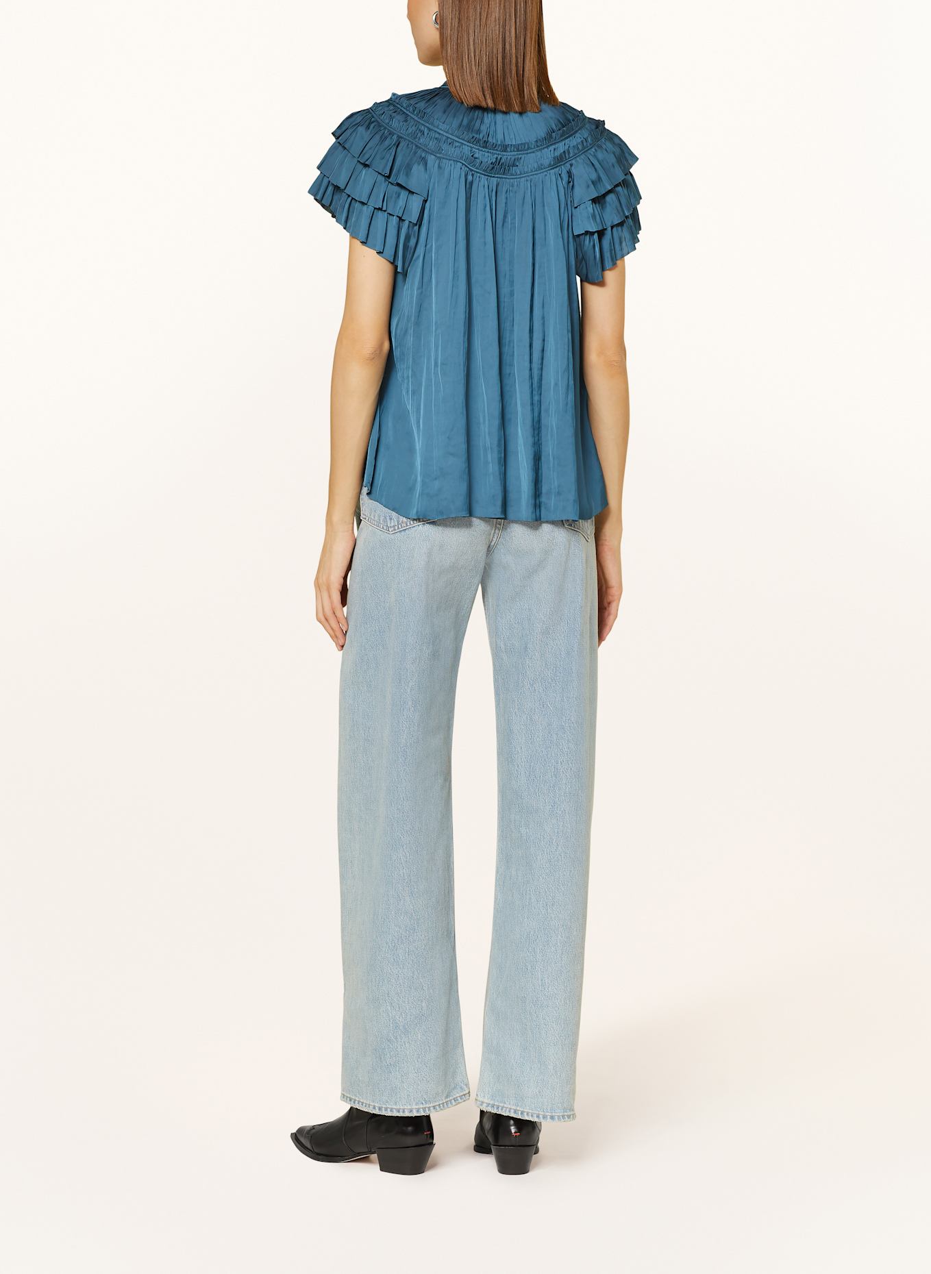 ULLA JOHNSON Bluzka ELVIE z satyny: PETROL