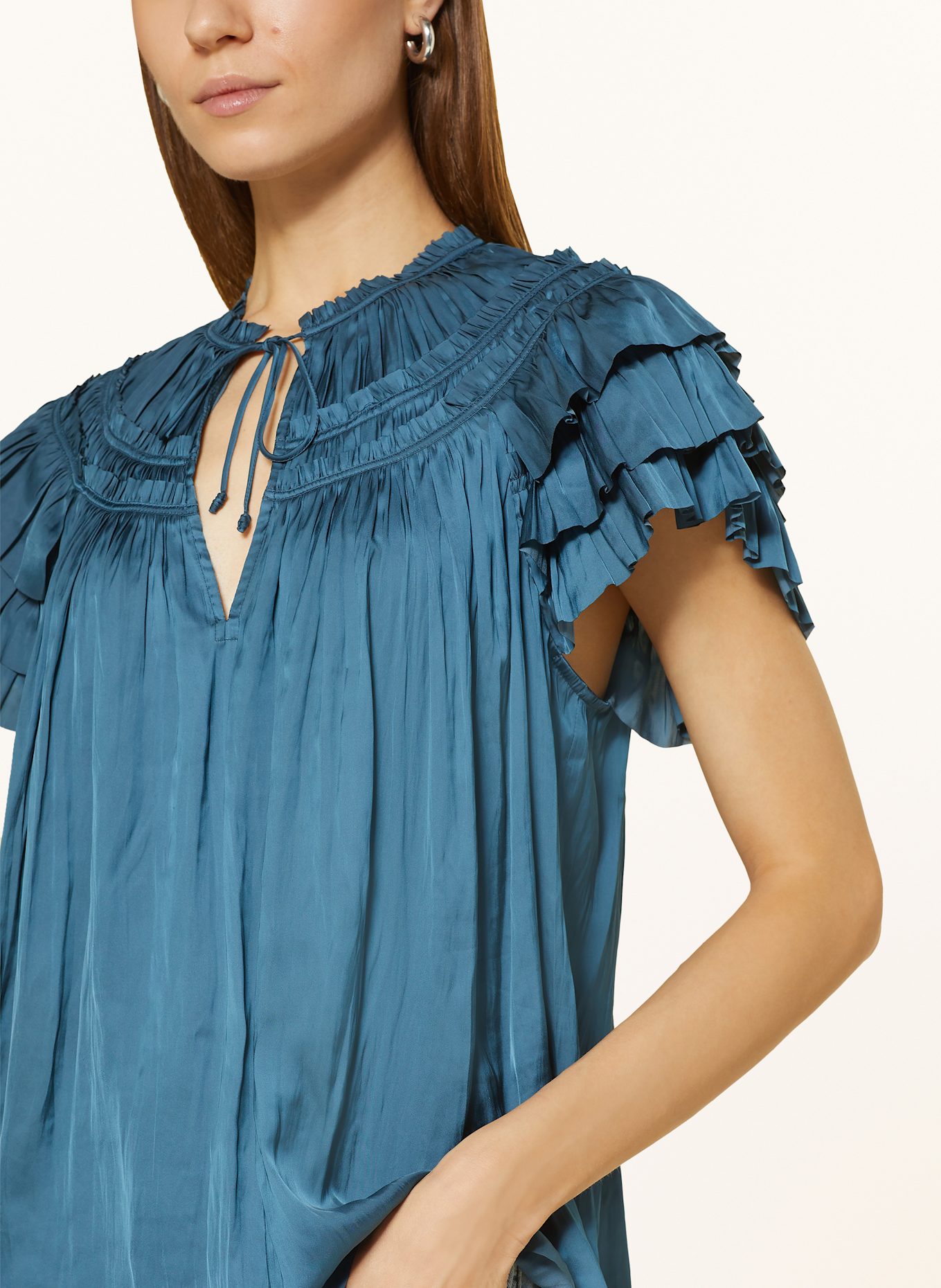 ULLA JOHNSON Bluzka ELVIE z satyny: PETROL