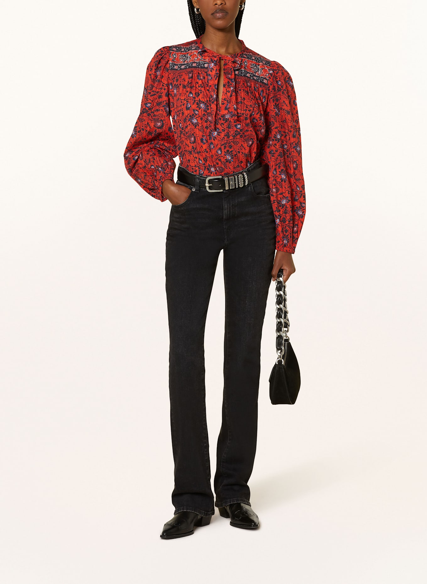 ULLA JOHNSON Blusenshirt TILLIE: ROT/ DUNKELBLAU/ HELLBLAU