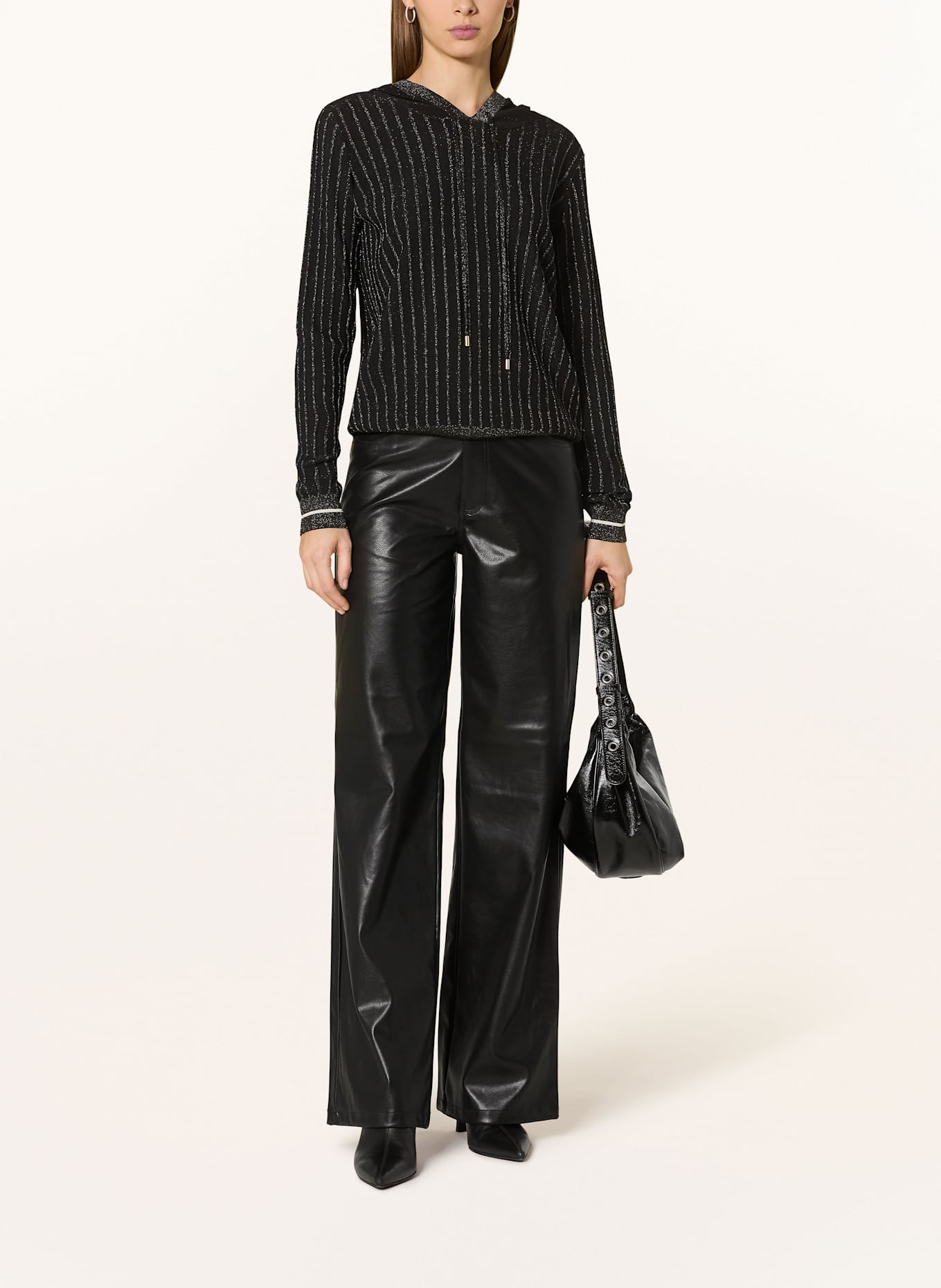 LIU JO Knit hoodie with glitter thread: BLACK / SILVER