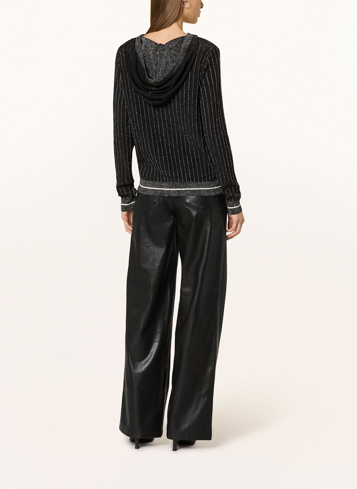 LIU JO Knit hoodie with glitter thread: BLACK / SILVER