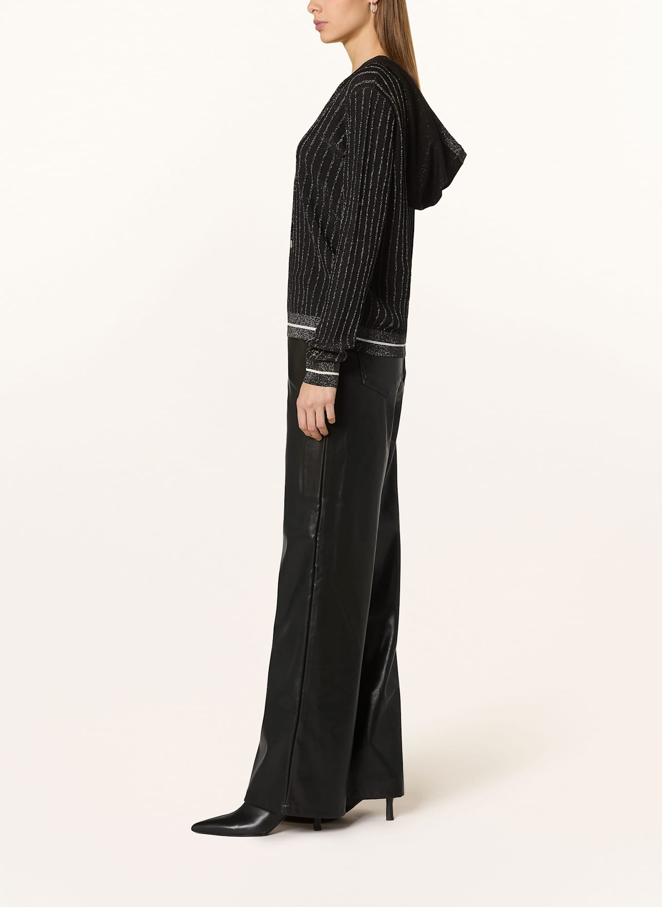 LIU JO Knit hoodie with glitter thread: BLACK / SILVER