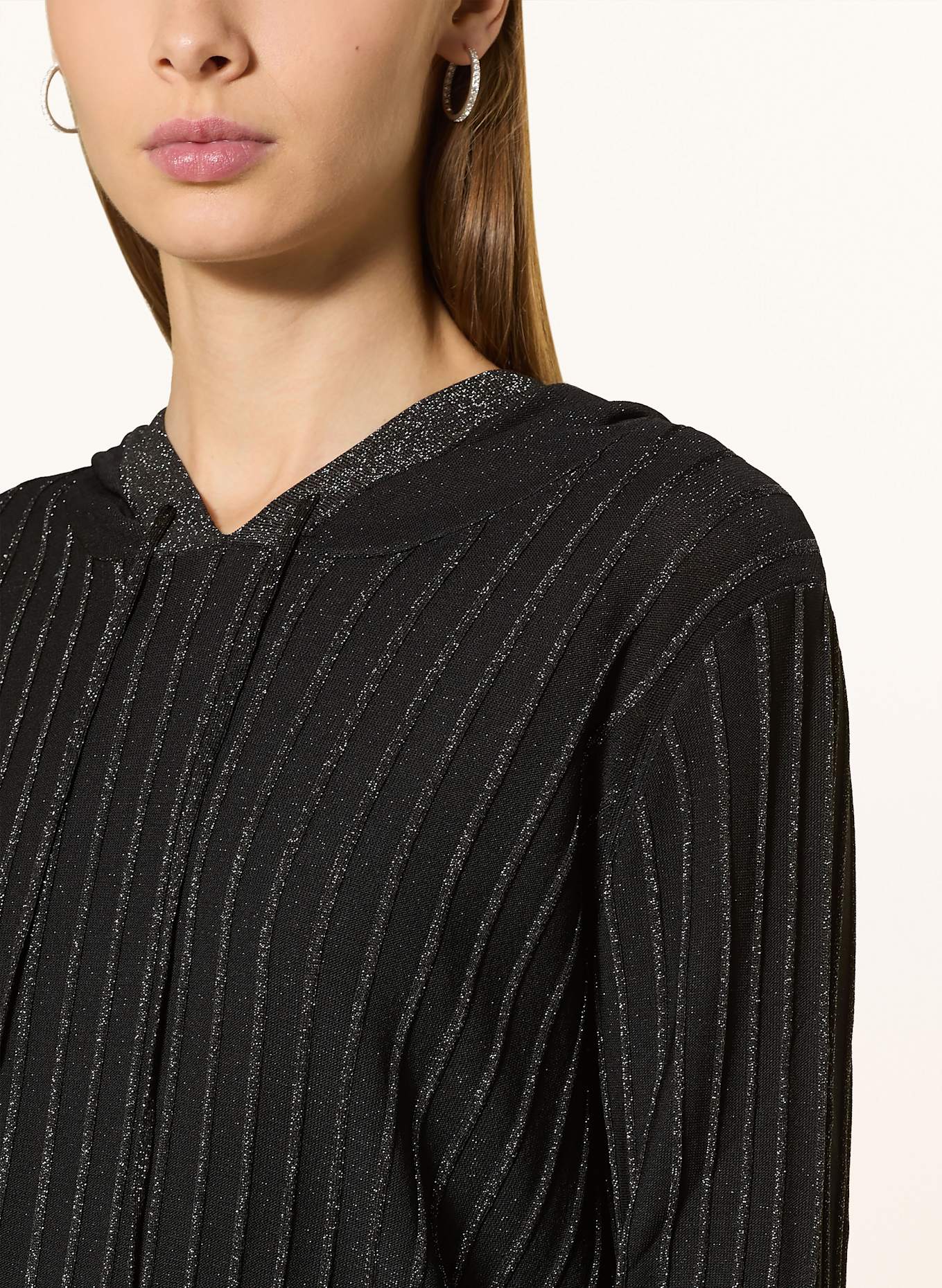 LIU JO Knit hoodie with glitter thread: BLACK / SILVER
