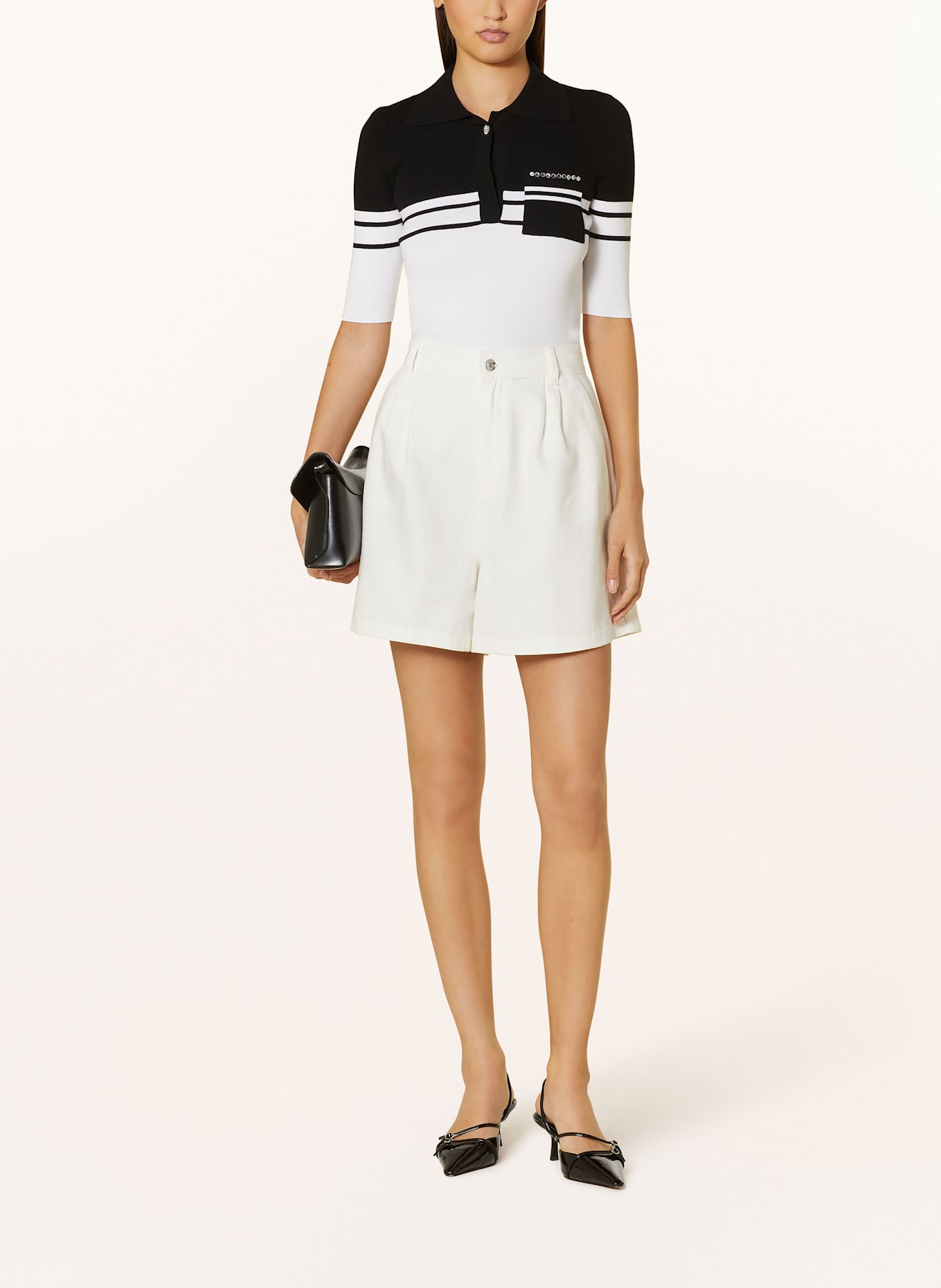 LIU JO Strick-Poloshirt mit Schmucksteinen: WEISS / SCHWARZ