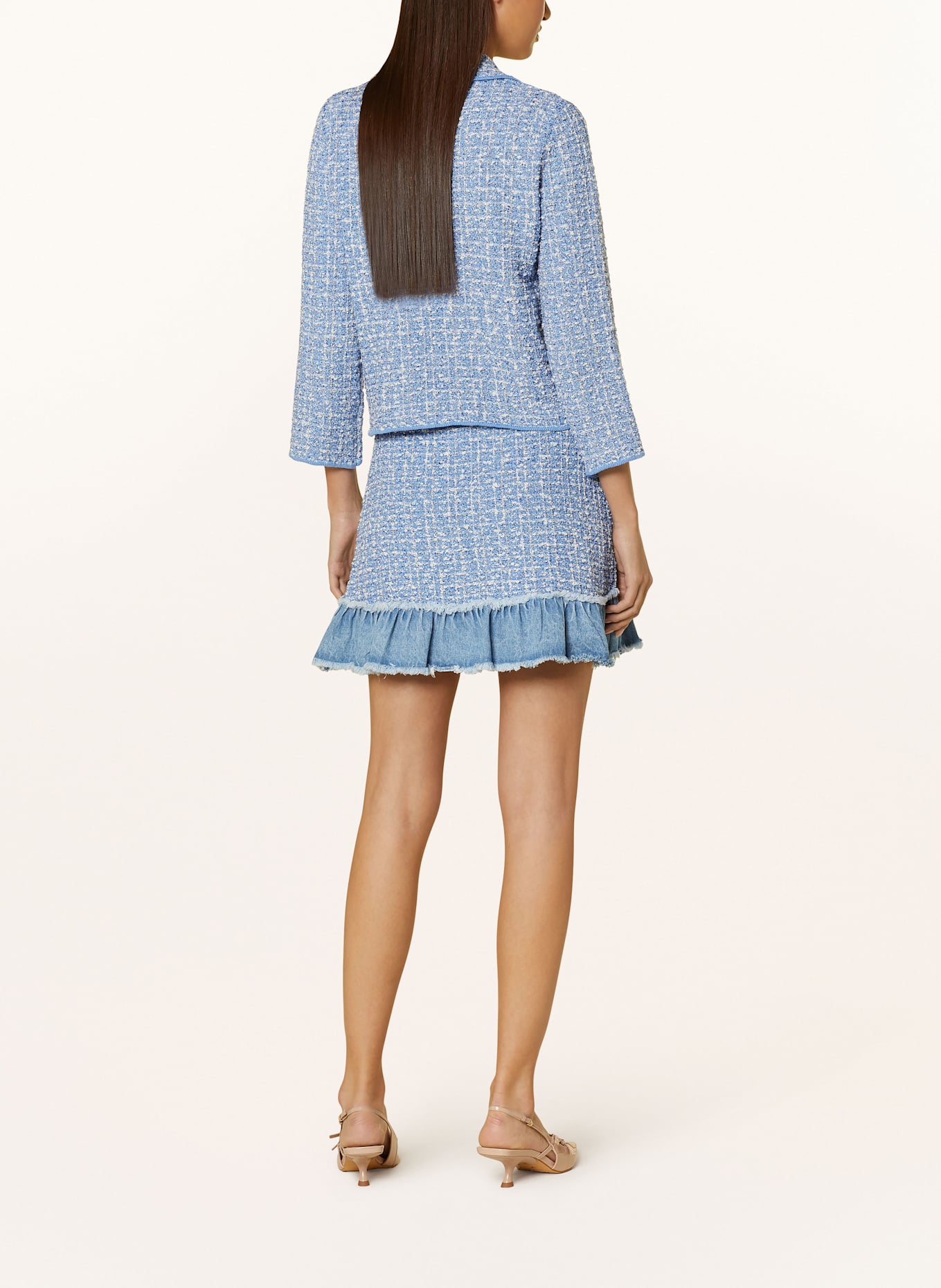 LIU JO Spódnica bouclé z mieszanki materiałów: JASNONIEBIESKI / BIAŁY