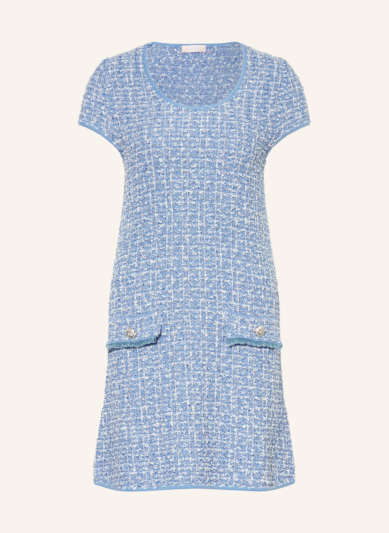 LIU JO Sukienka bouclé z ozdobnymi kamykami: NIEBIESKI / BIAŁY