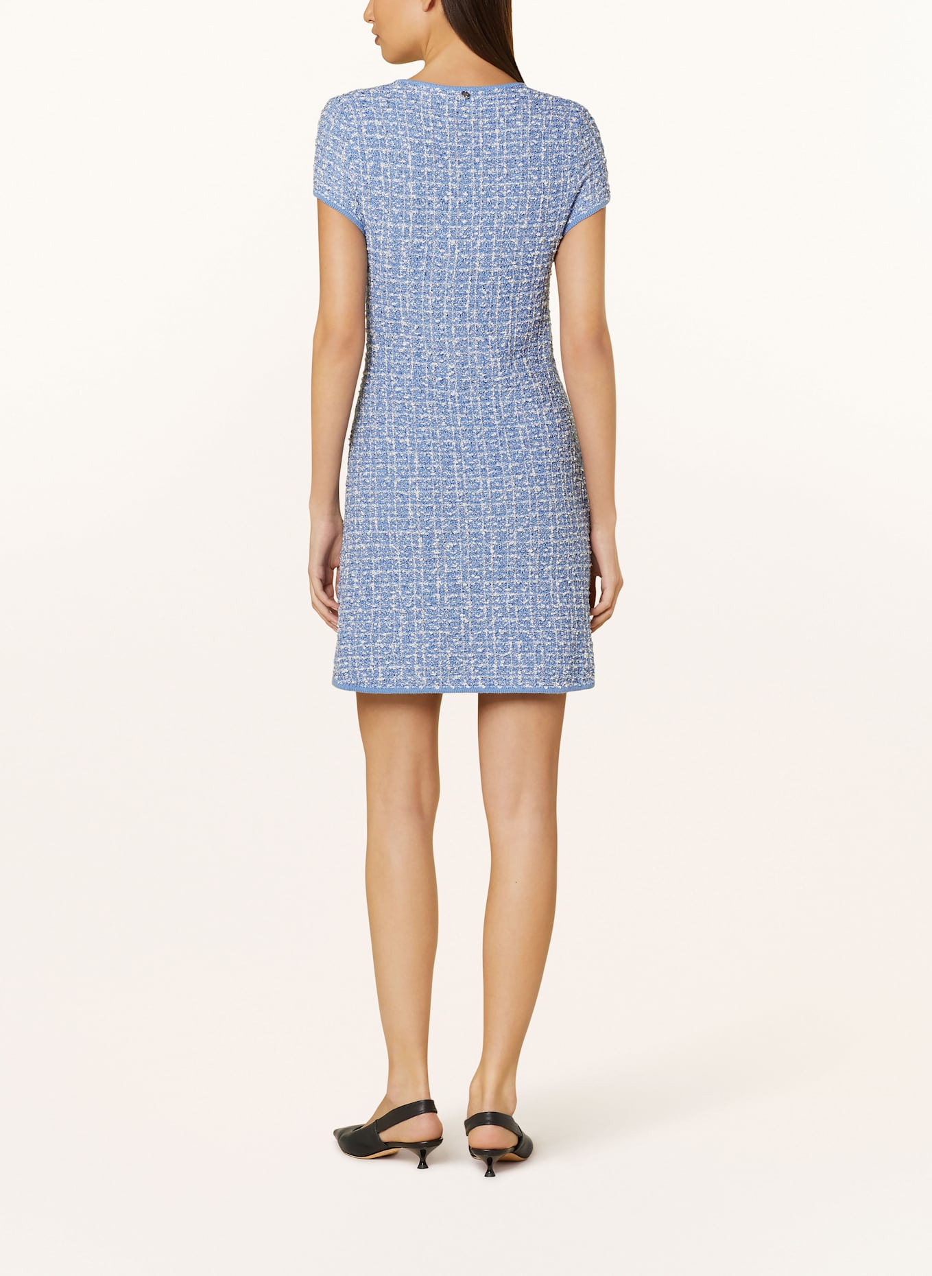 LIU JO Sukienka bouclé z ozdobnymi kamykami: NIEBIESKI / BIAŁY