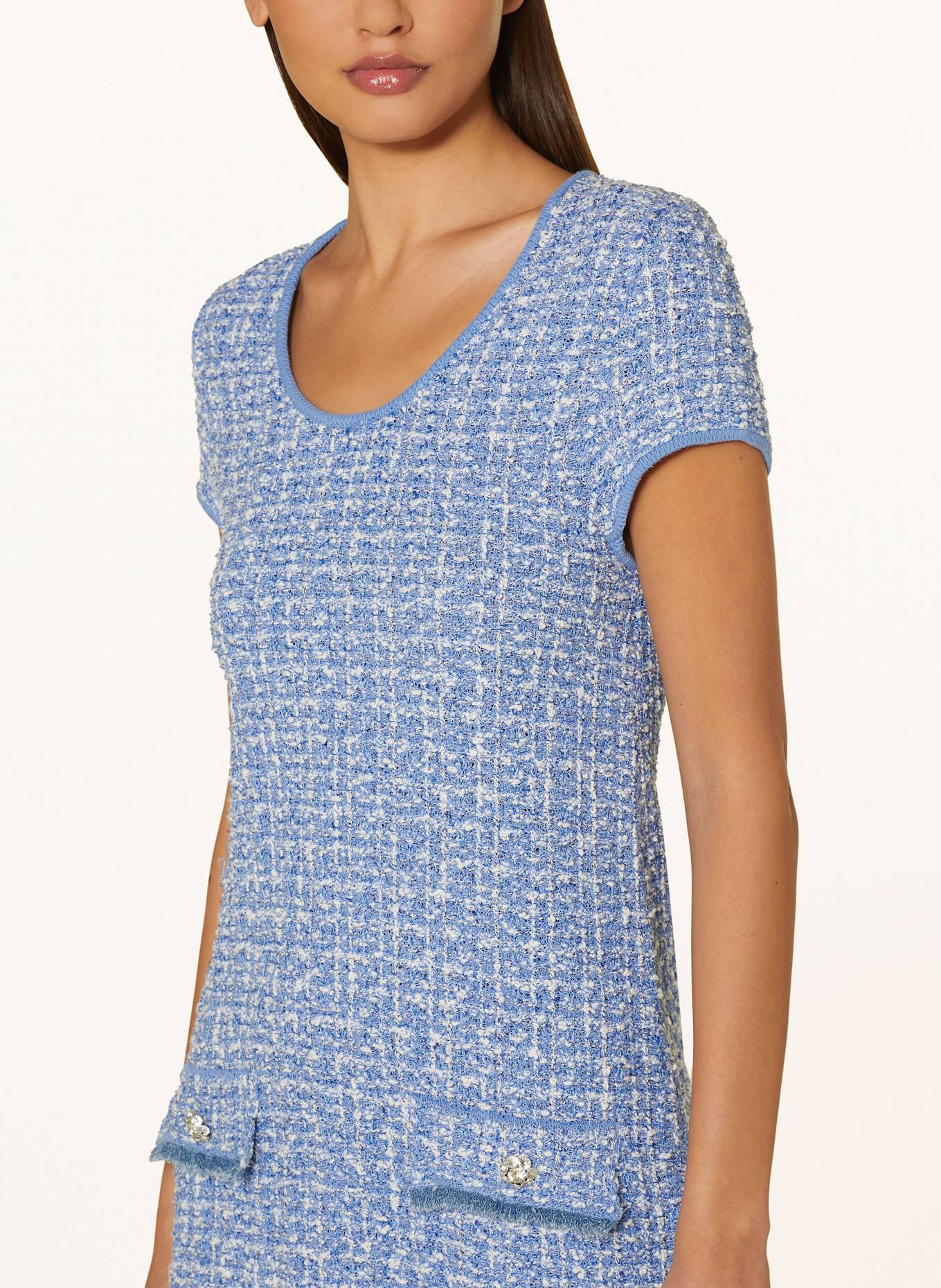 LIU JO Sukienka bouclé z ozdobnymi kamykami: NIEBIESKI / BIAŁY