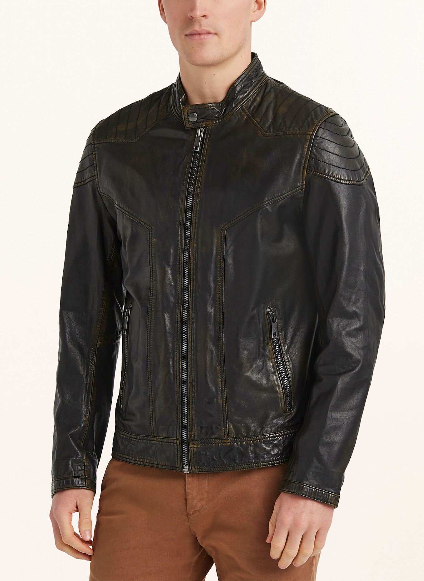 MILESTONE Lederjacke MSARLINGTON: SCHWARZ