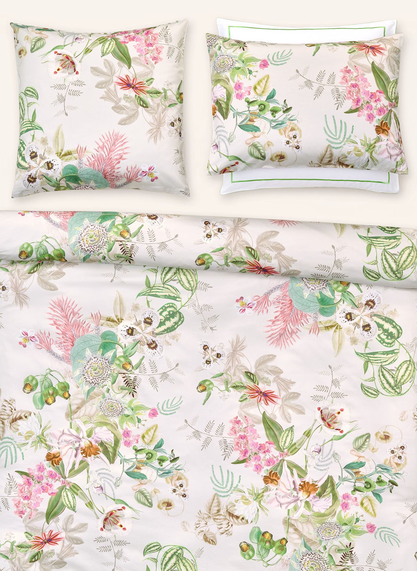 Christian Fischbacher Bettwäsche BOTANIC: WEISS / GRÜN / ROSA