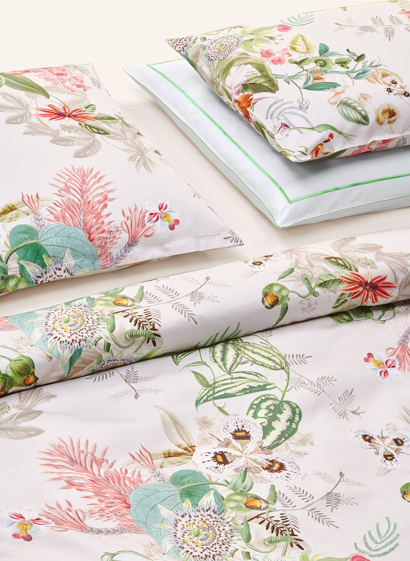 Christian Fischbacher Bettwäsche BOTANIC: WEISS / GRÜN / ROSA