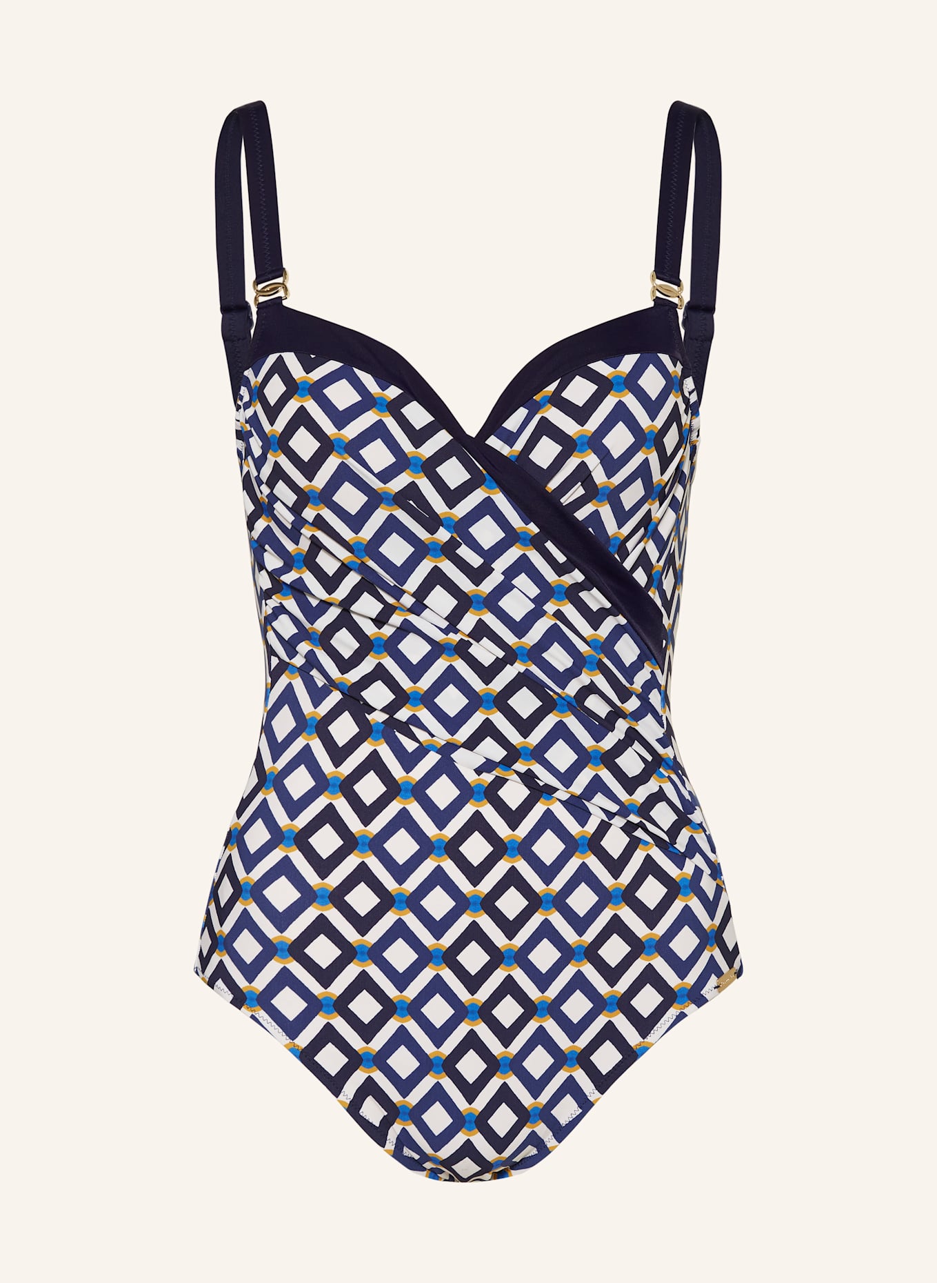 Charmline Bügel-Badeanzug SEASIDE DINING mit Shaping-Effekt: CREME / DUNKELBLAU / DUNKELGELB