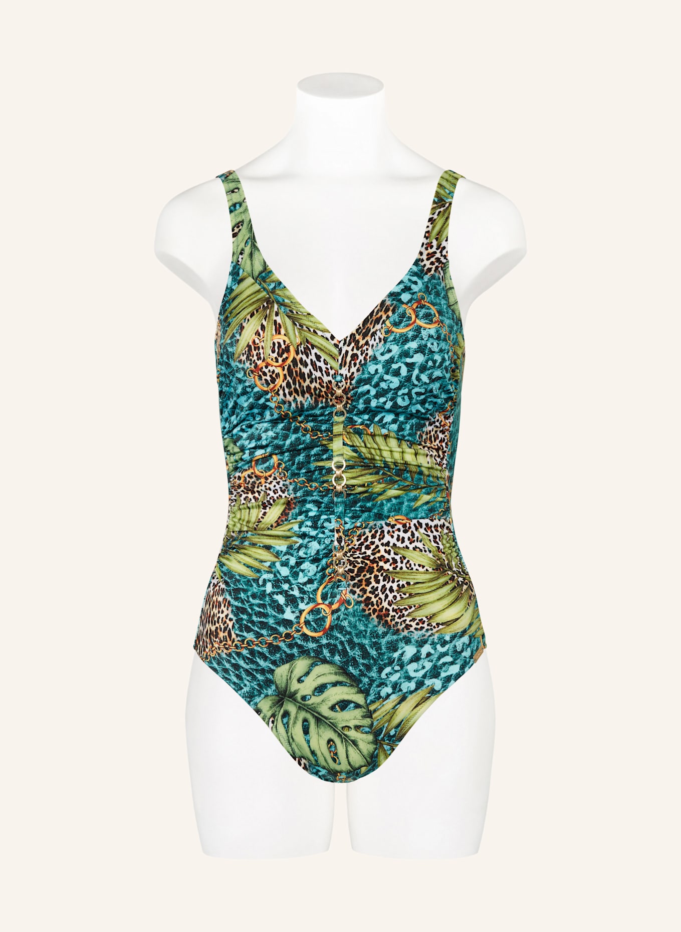 Charmline Shape-Badeanzug JUNGLE JEWELS: HELLGRÜN / PETROL / BRAUN