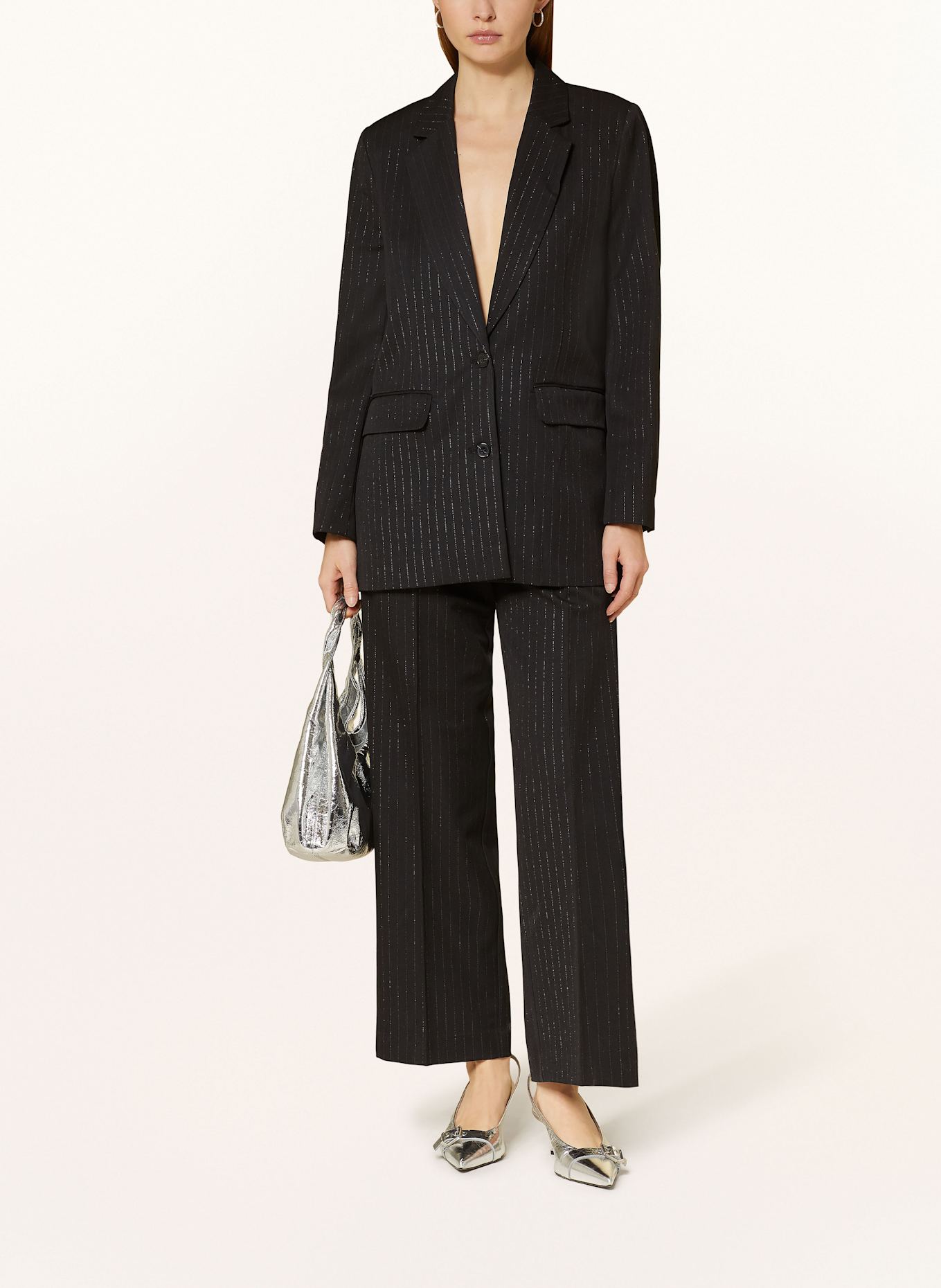 SELECTED Femme Marlenehose mit Glitzergarn: SCHWARZ / SILBER