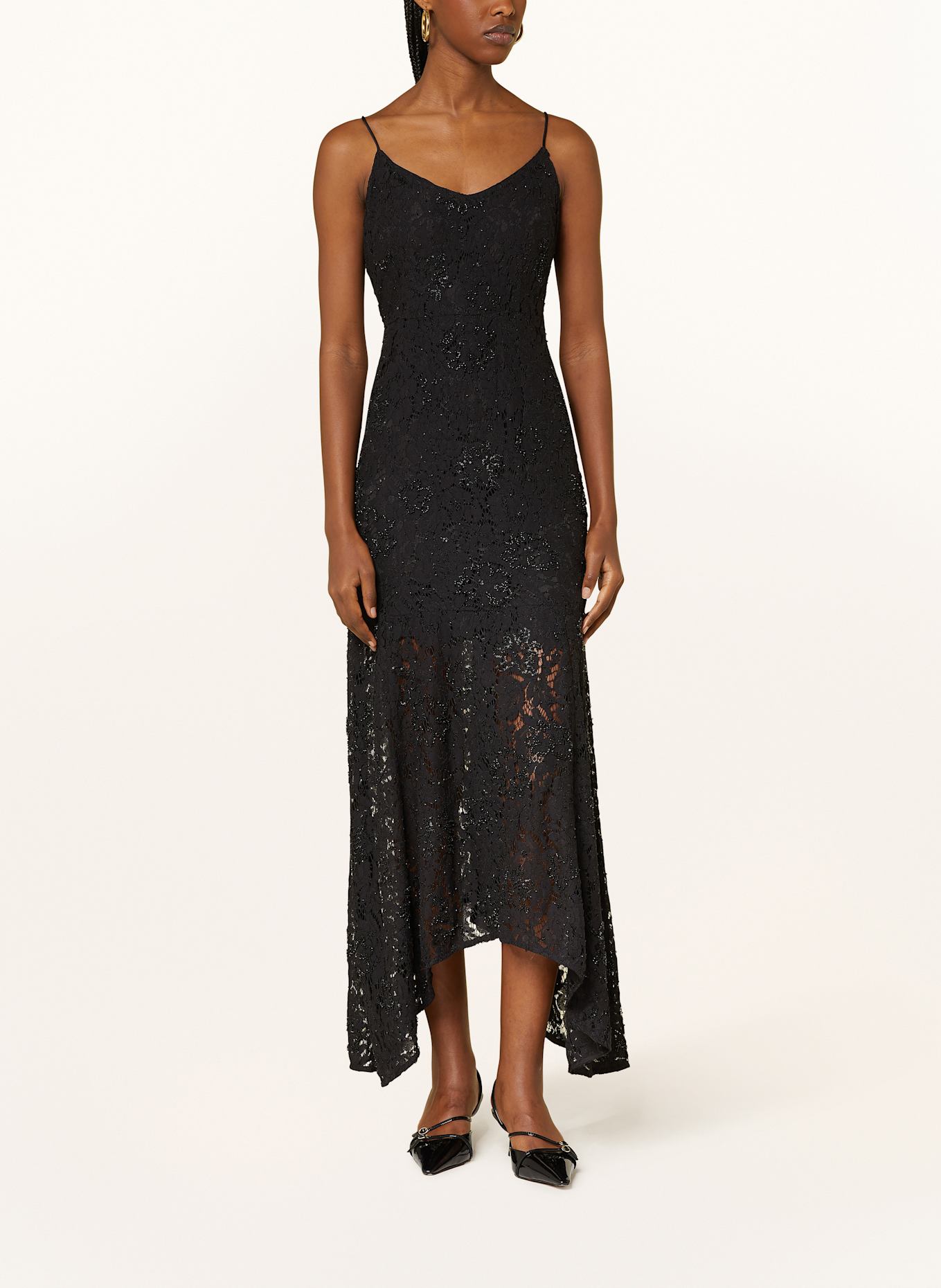 SELECTED Femme Robe en dentelle avec pierres décoratives: NOIR