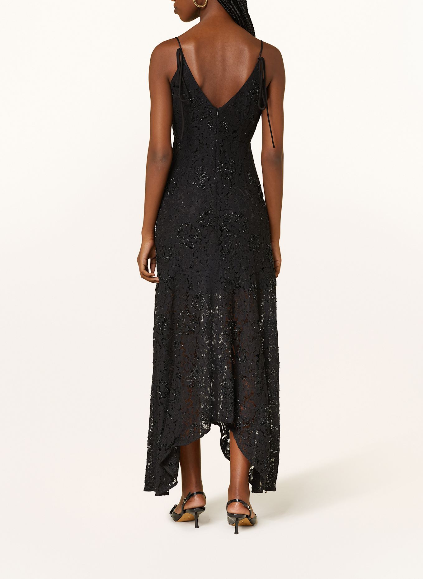 SELECTED Femme Robe en dentelle avec pierres décoratives: NOIR