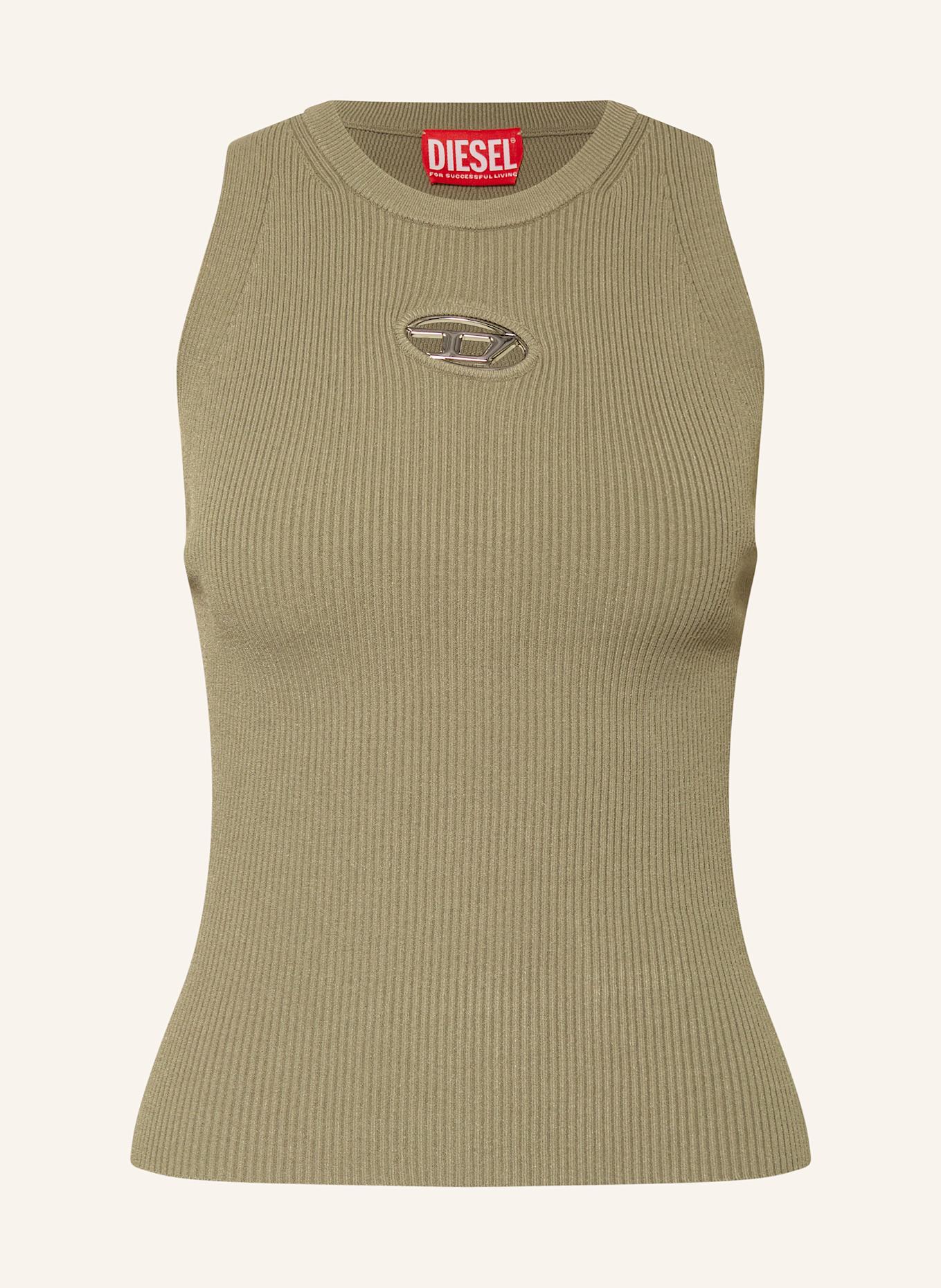 DIESEL Pletený top M-CADDIX-TOP s průstřihy: KHAKI