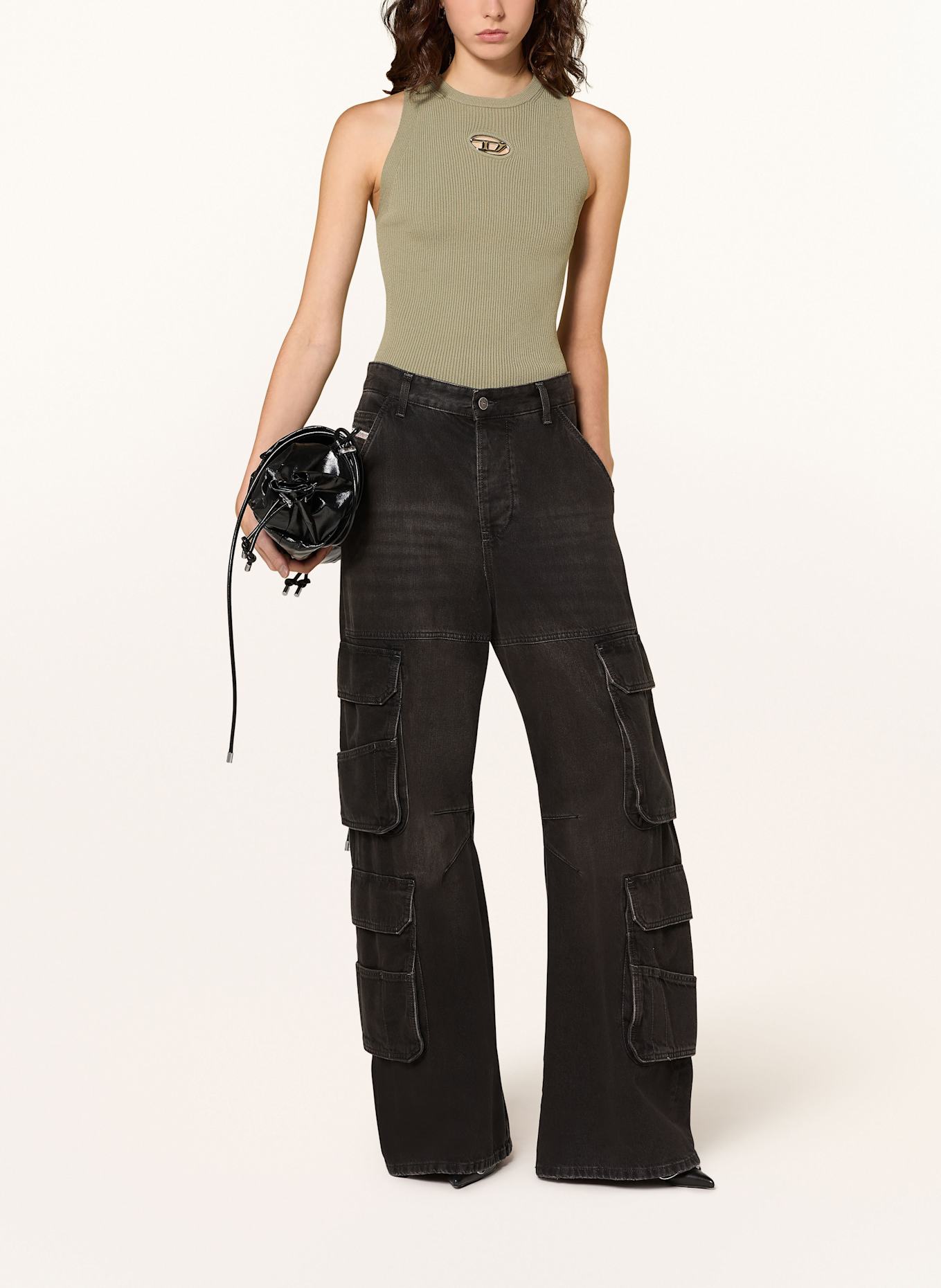 DIESEL Pletený top M-CADDIX-TOP s průstřihy: KHAKI