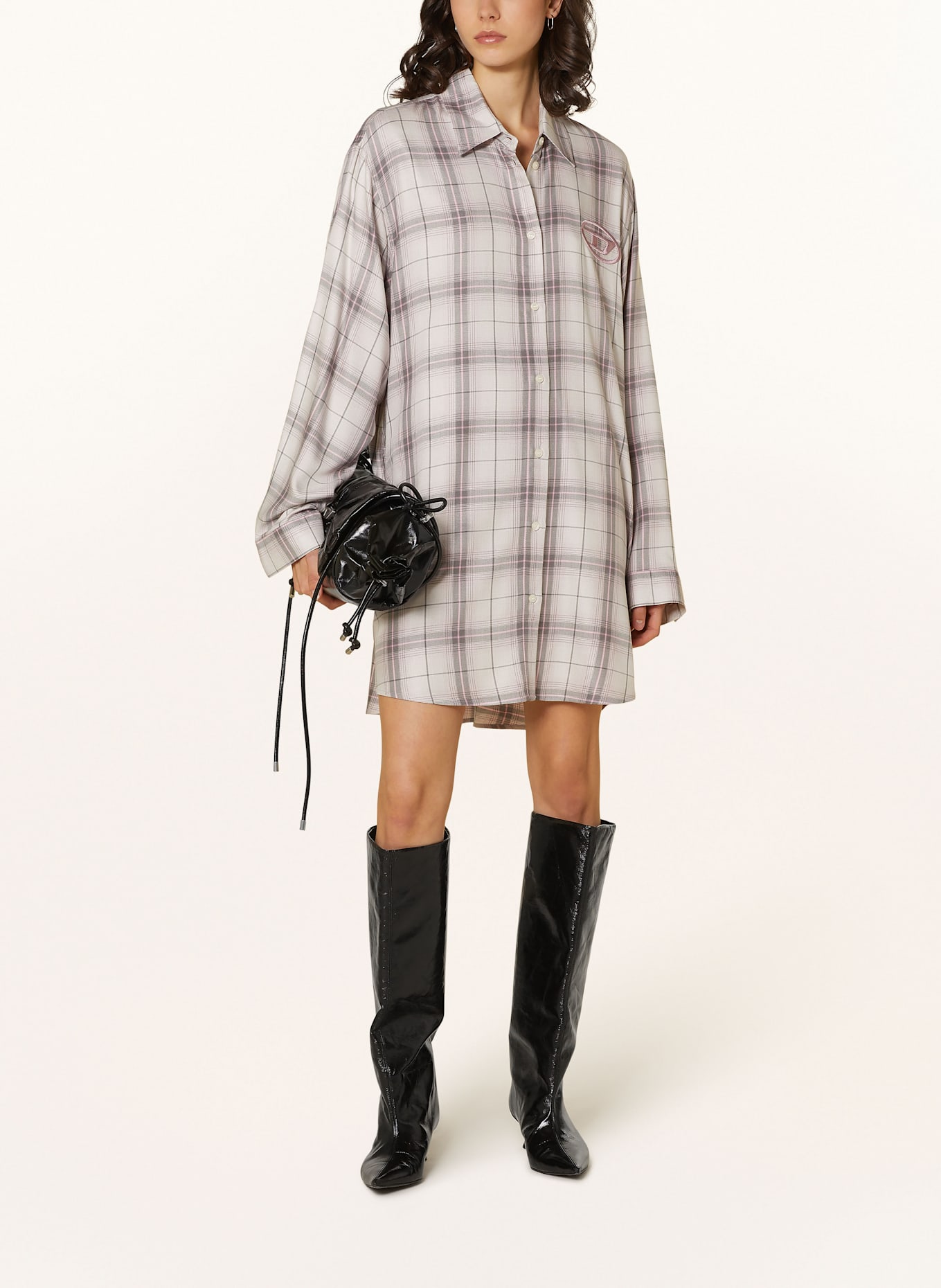 DIESEL Hemdblusenkleid D-DALIS-Q1: HELLGRAU/ PINK/ DUNKELGRAU